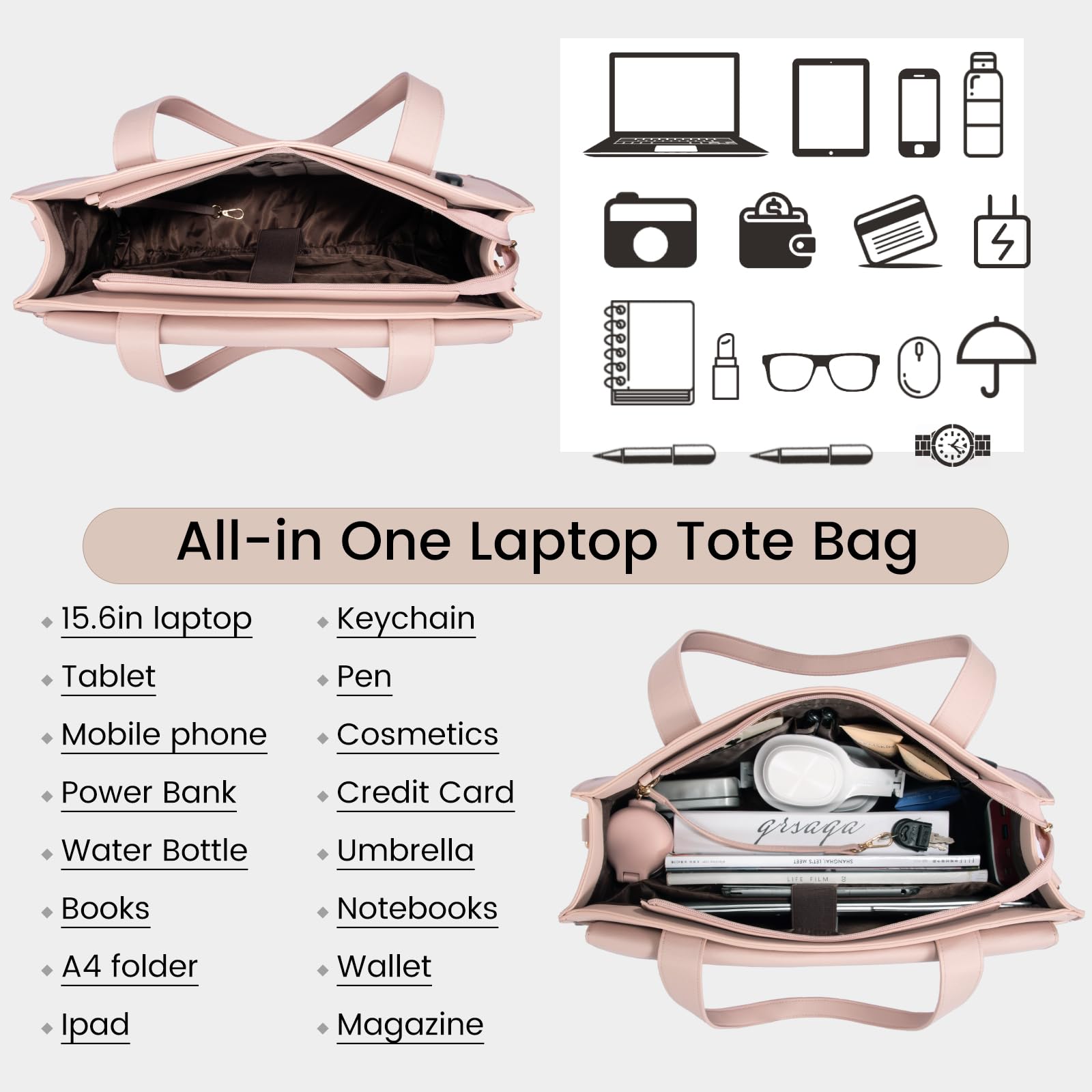 Foto 3 | Bolsa Para Portátil Lovevook Para Mujer  15.6 Pulgadas  Piel Impermeable  Rosa - Venta Internacional.