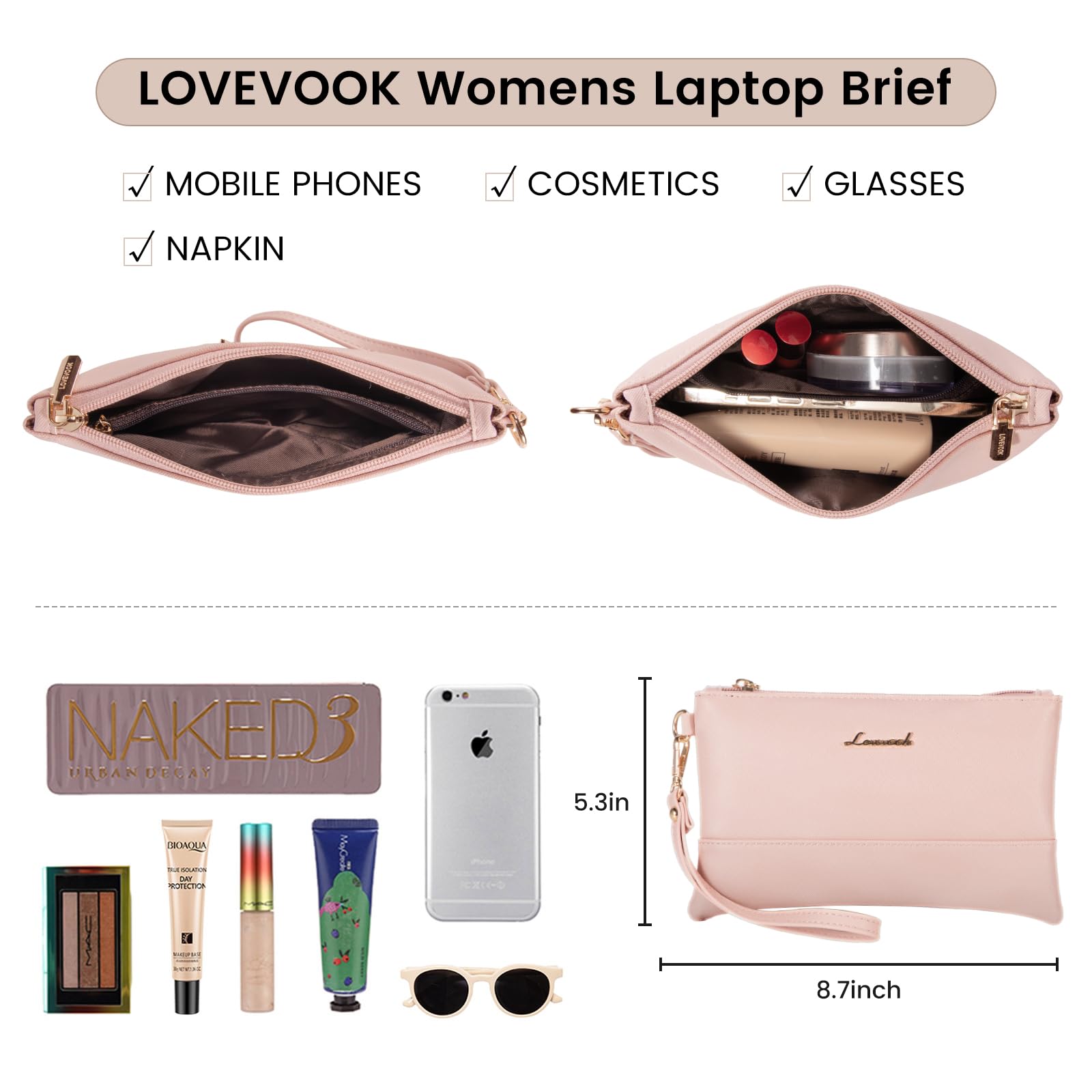 Foto 6 | Bolsa Para Portátil Lovevook Para Mujer  15.6 Pulgadas  Piel Impermeable  Rosa - Venta Internacional.