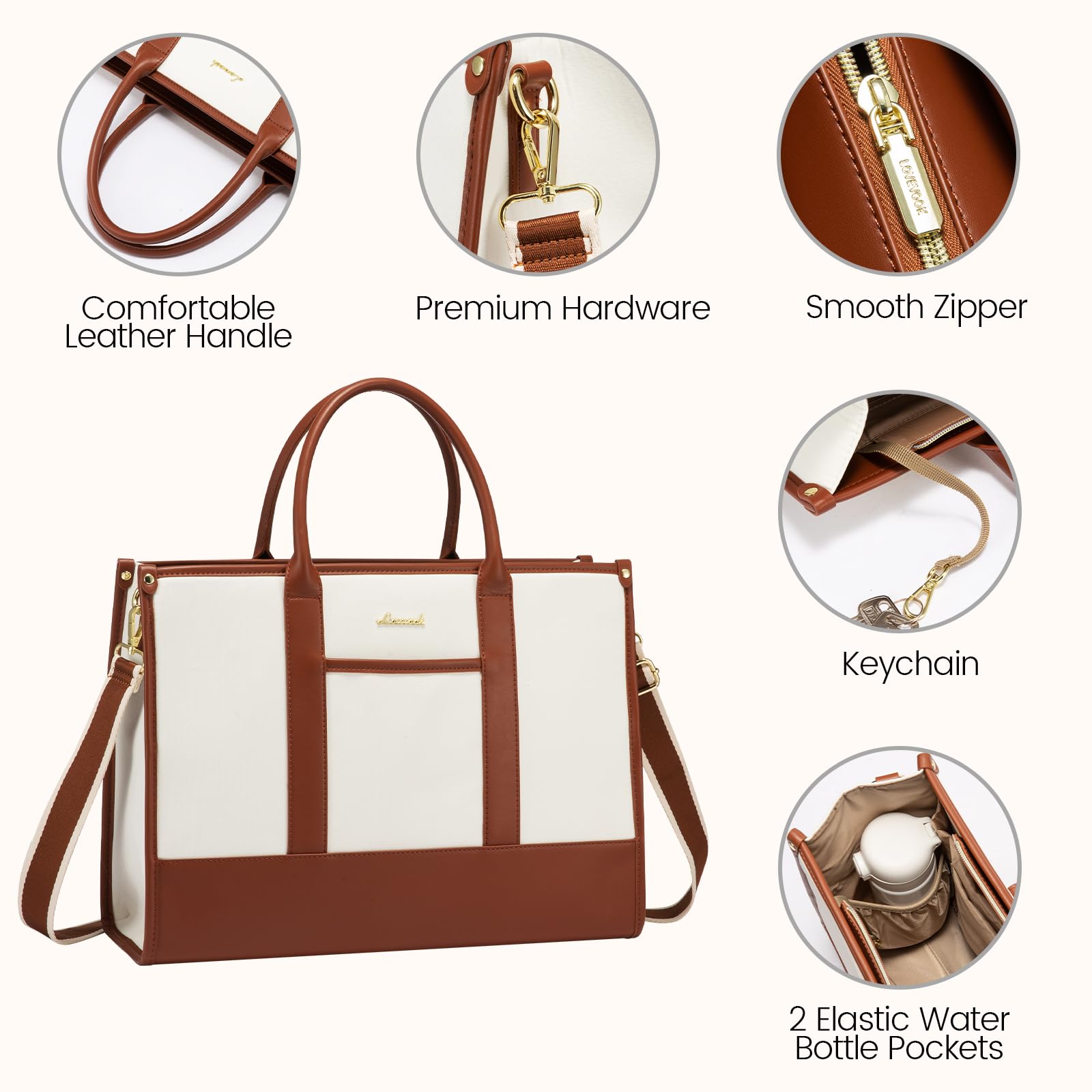 Foto 5 pulgar | Bolsa Para Portátil Lovevook Para Mujer  15.6 Pulgadas  Trabajo Y Oficina  Color Beige - Venta Internacional.