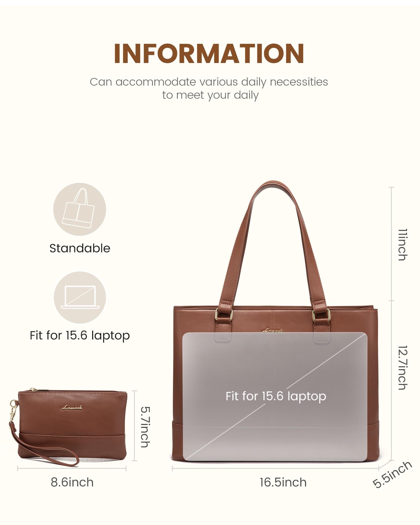 Foto 5 pulgar | Bolsa De Mano Para Portátil Lovevook Para Mujer De 15.6 Pulgadas  Piel Impermeable - Venta Internacional.