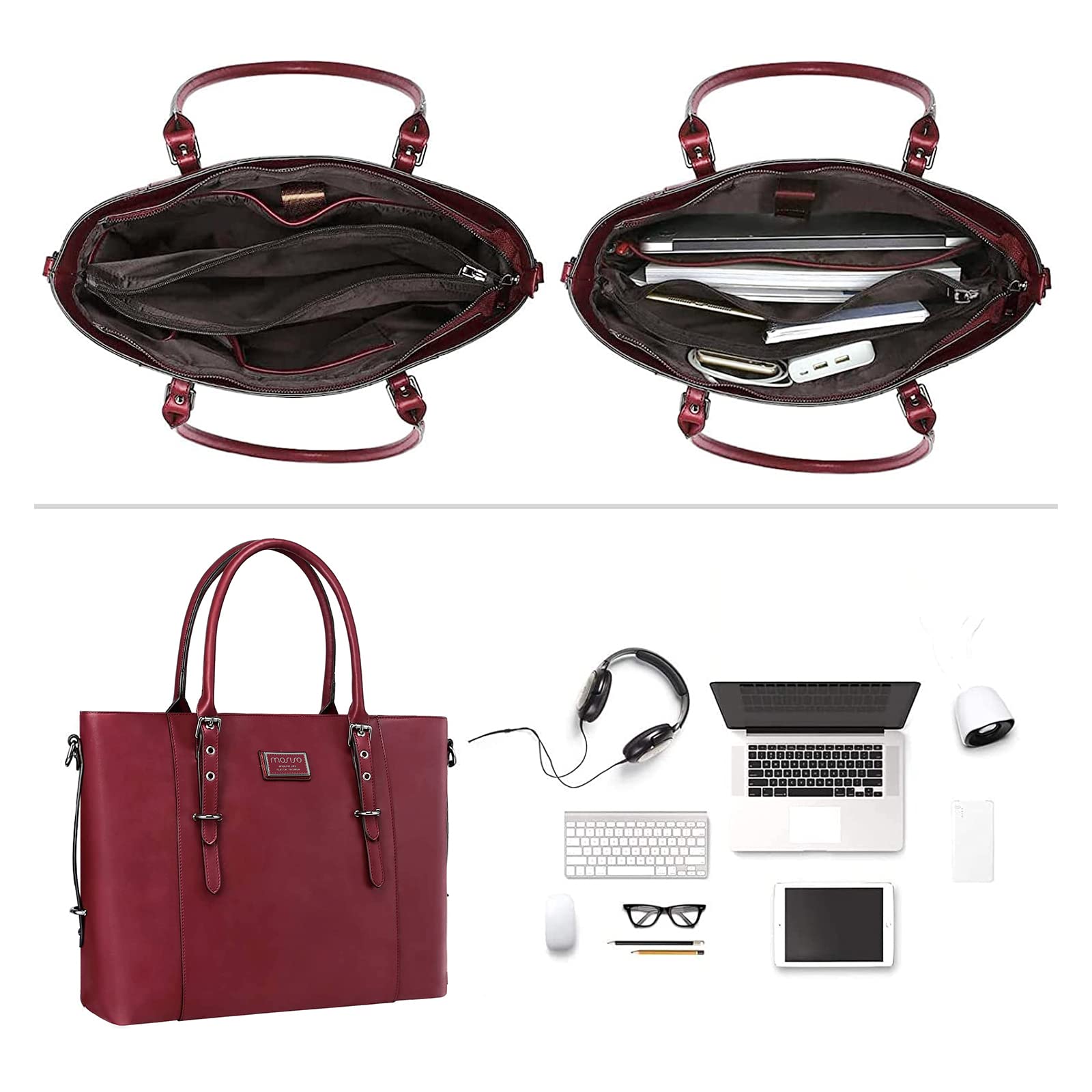 Foto 3 pulgar | Bolsa Mosiso Para Portátil  Piel Sintética  Para Mujer  17-17 3 Pulgadas  Color Rojo Vino - Venta Internacional.