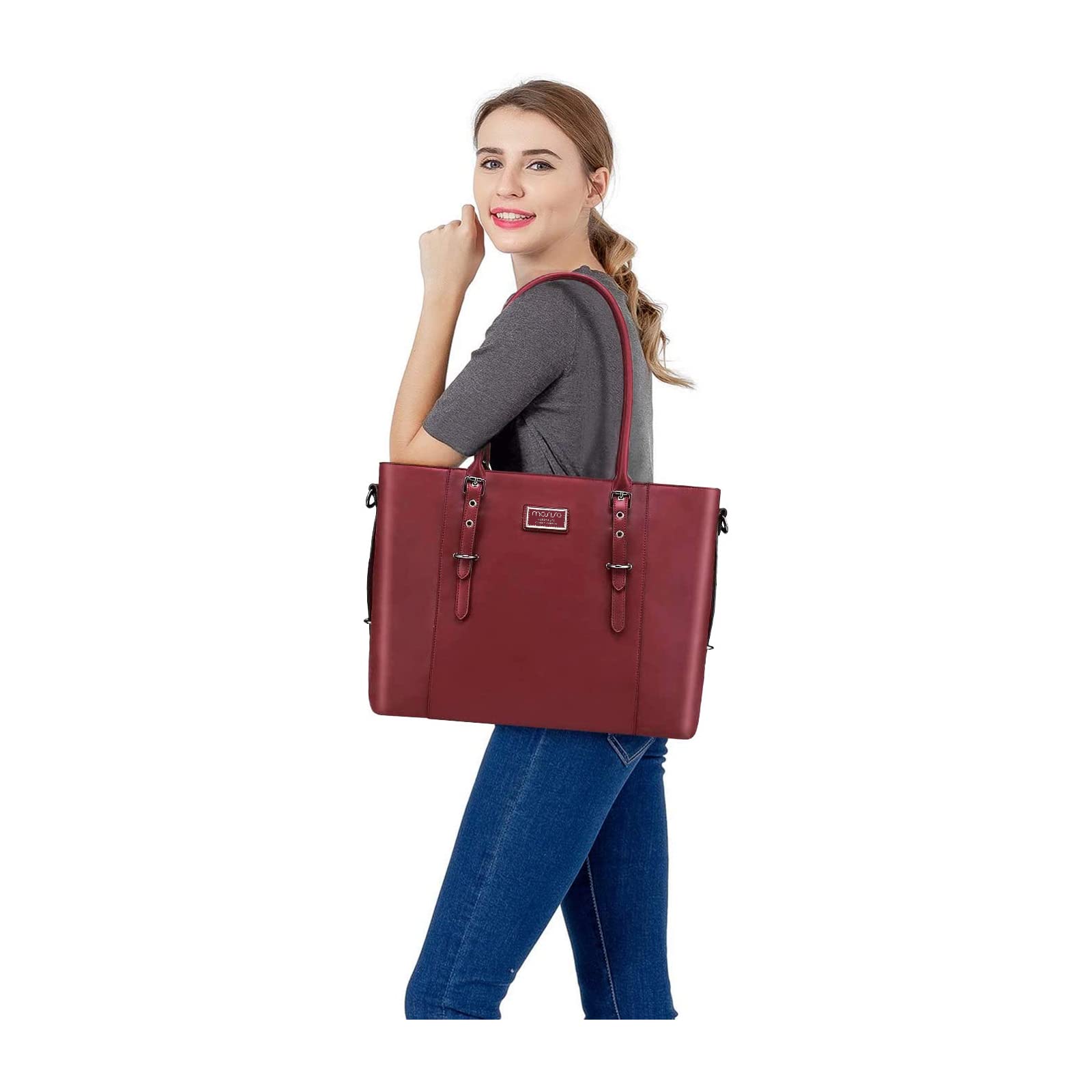 Foto 6 pulgar | Bolsa Mosiso Para Portátil  Piel Sintética  Para Mujer  17-17 3 Pulgadas  Color Rojo Vino - Venta Internacional.