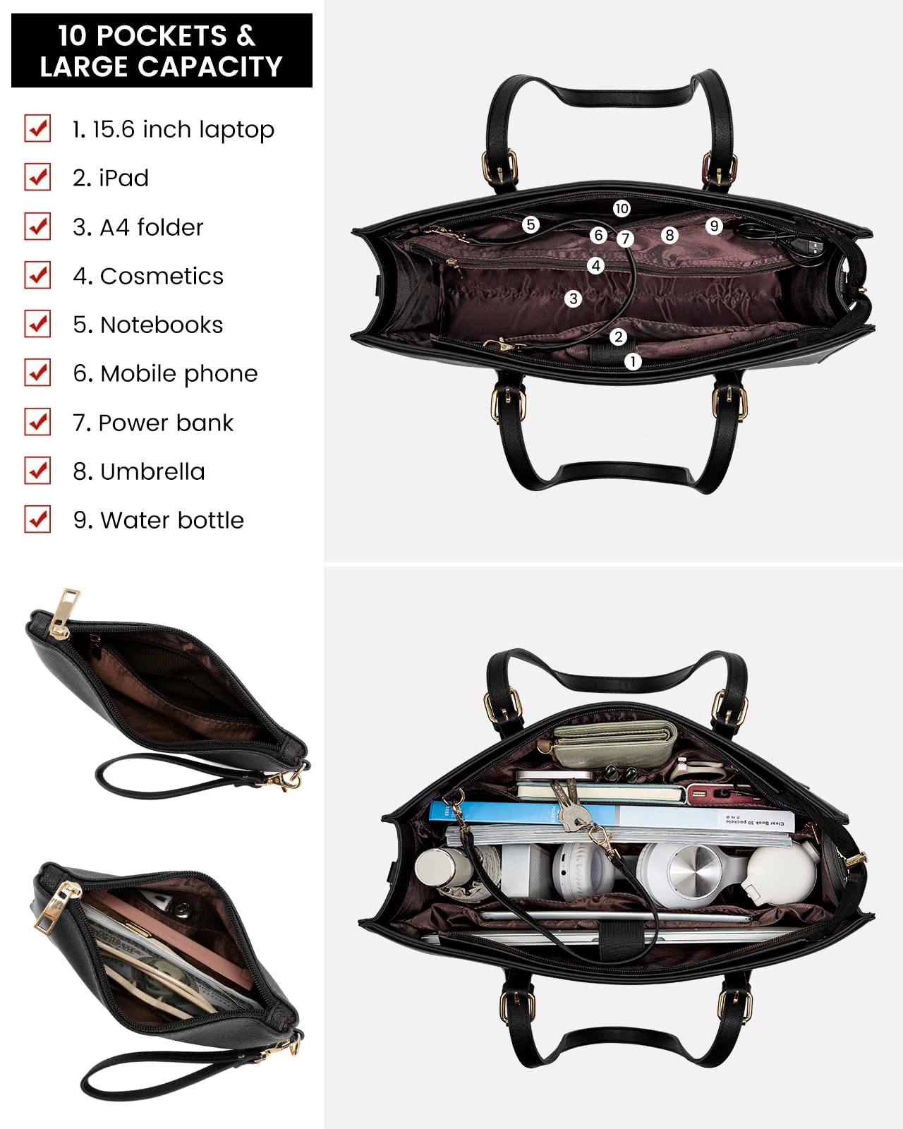 Foto 4 pulgar | Bolsa Para Portátil Lovevook Fashion Computer Tote 15.6 Pulgadas Negra Para Mujer - Venta Internacional.