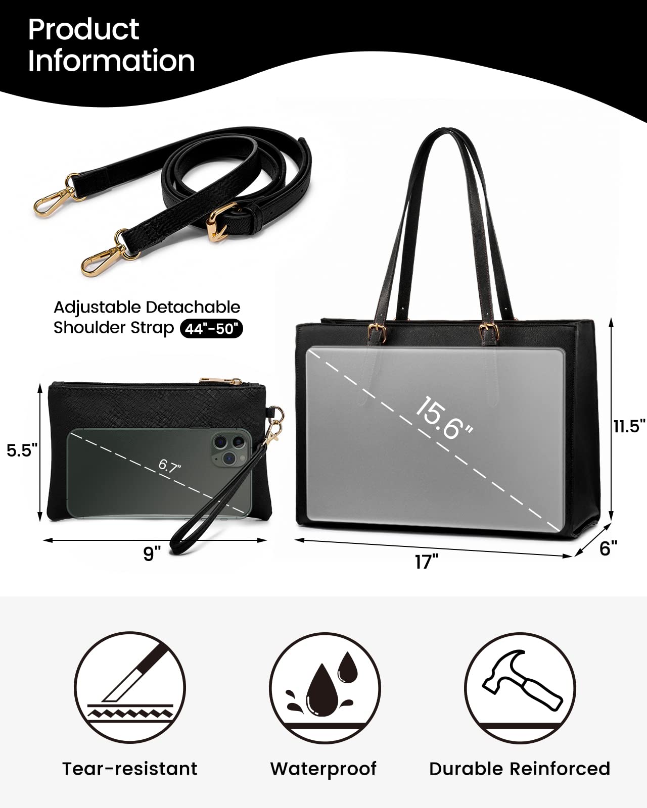 Foto 4 | Bolsa Para Portátil Lovevook Fashion Computer Tote 15.6 Pulgadas Negra Para Mujer - Venta Internacional.