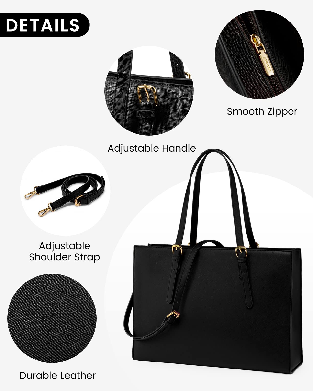 Foto 7 | Bolsa Para Portátil Lovevook Fashion Computer Tote 15.6 Pulgadas Negra Para Mujer - Venta Internacional.