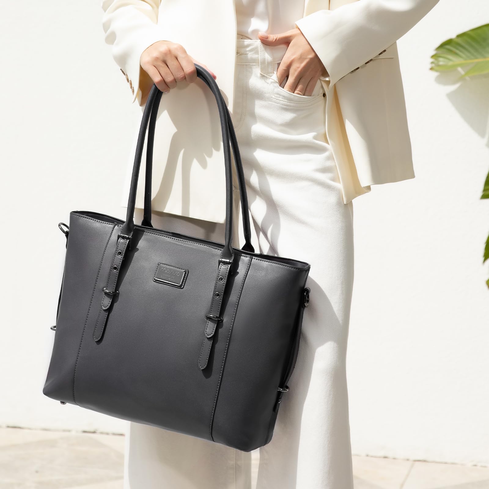 Foto 2 | Bolso De Mano Mosiso Para Portátil  Piel Sintética  Para Mujer  13-13 3 Pulgadas  Gris - Venta Internacional.