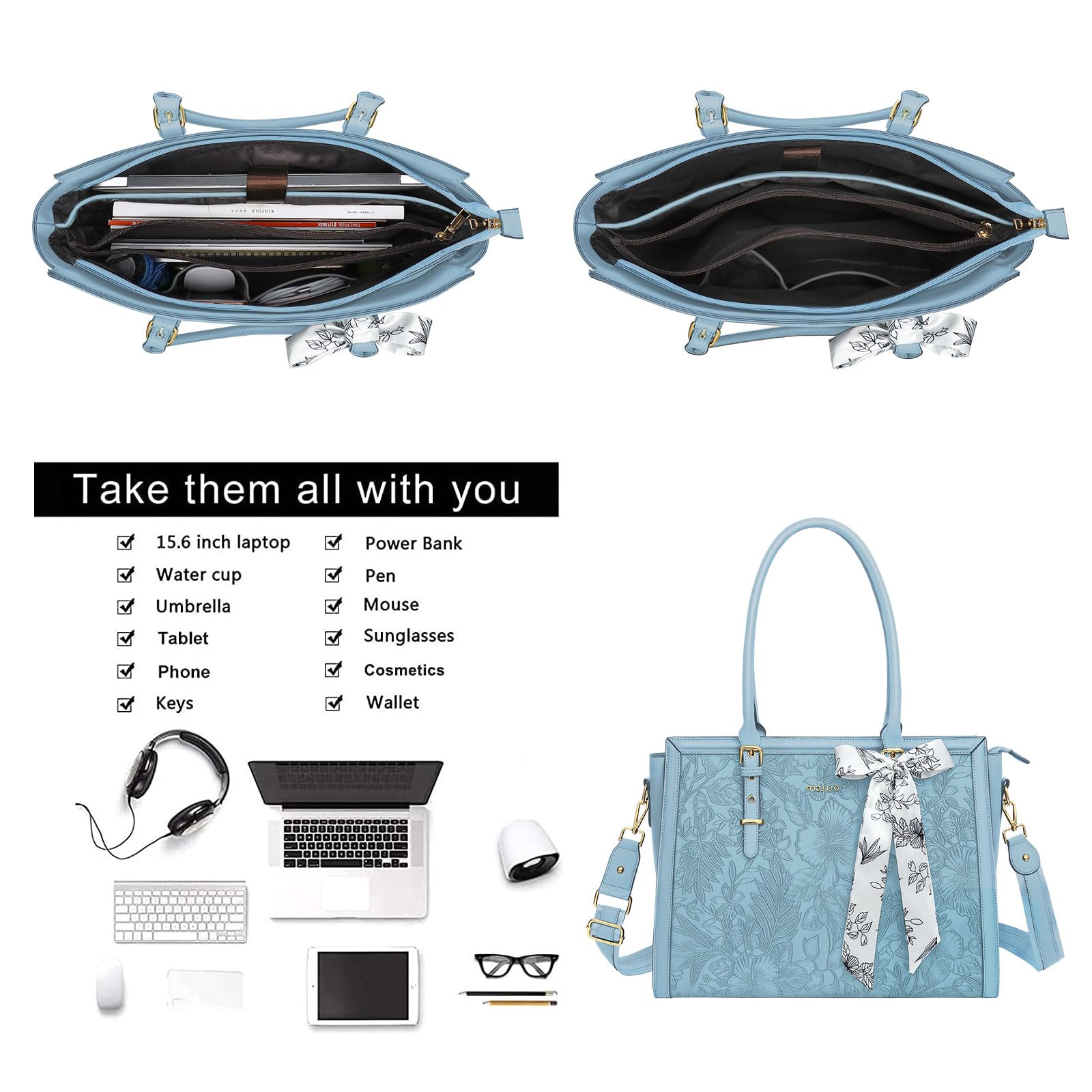 Foto 4 pulgar | Bolsa Para Portátil Mosiso  Piel Sintética  15.6 A 16 Pulgadas  Color Azul Claro Para Mujer - Venta Internacional.