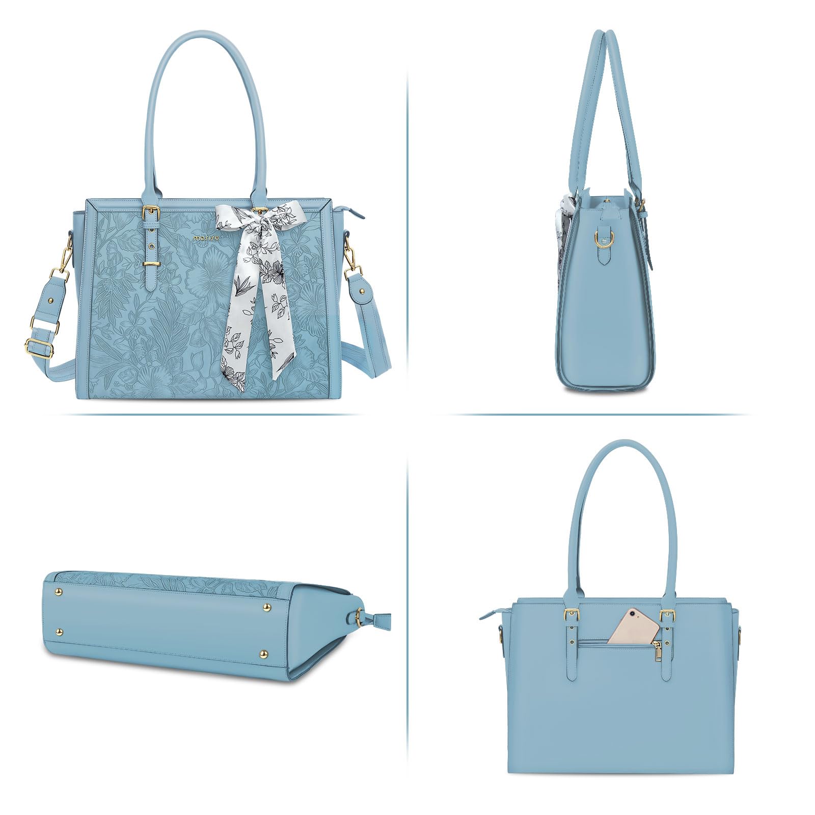 Foto 6 | Bolsa Para Portátil Mosiso  Piel Sintética  15.6 A 16 Pulgadas  Color Azul Claro Para Mujer - Venta Internacional.