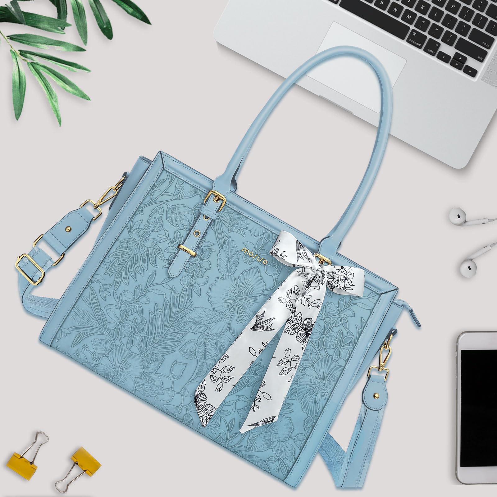 Foto 7 | Bolsa Para Portátil Mosiso  Piel Sintética  15.6 A 16 Pulgadas  Color Azul Claro Para Mujer - Venta Internacional.