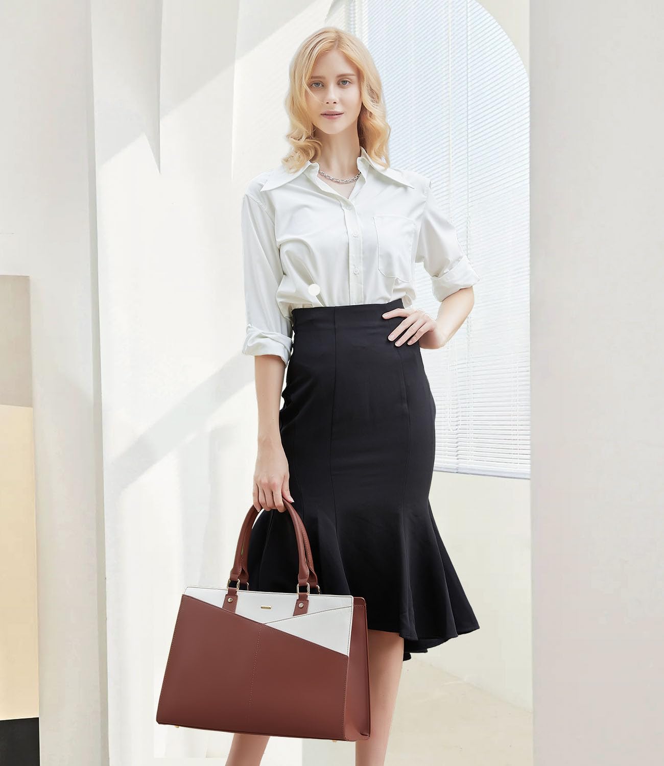 Foto 5 | Bolso De Mano Para Portátil Lovevook  Piel  Oficina De Negocios  Mujer  15.6 Pulgadas - Venta Internacional.
