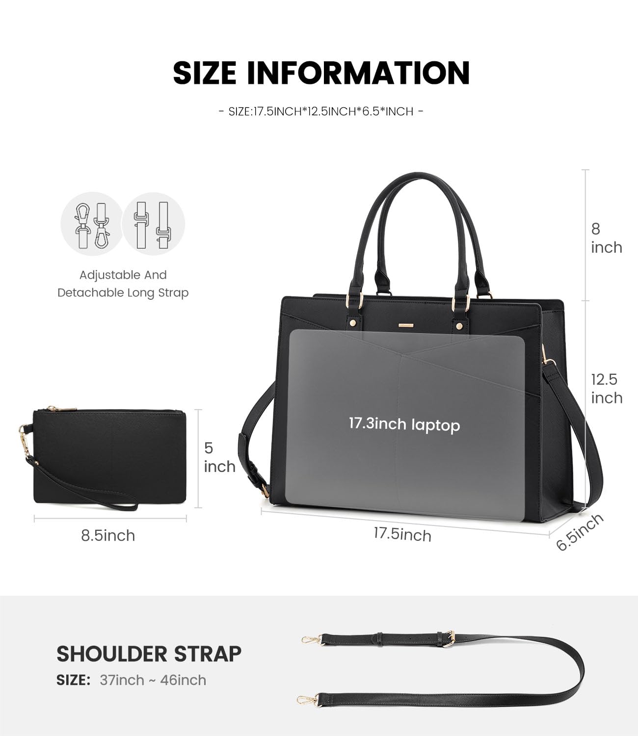 Foto 3 | Bolsa De Mano Para Portátil Lovevook  Piel  Negocios  Oficina  Trabajo  17.3 Pulgadas - Venta Internacional.