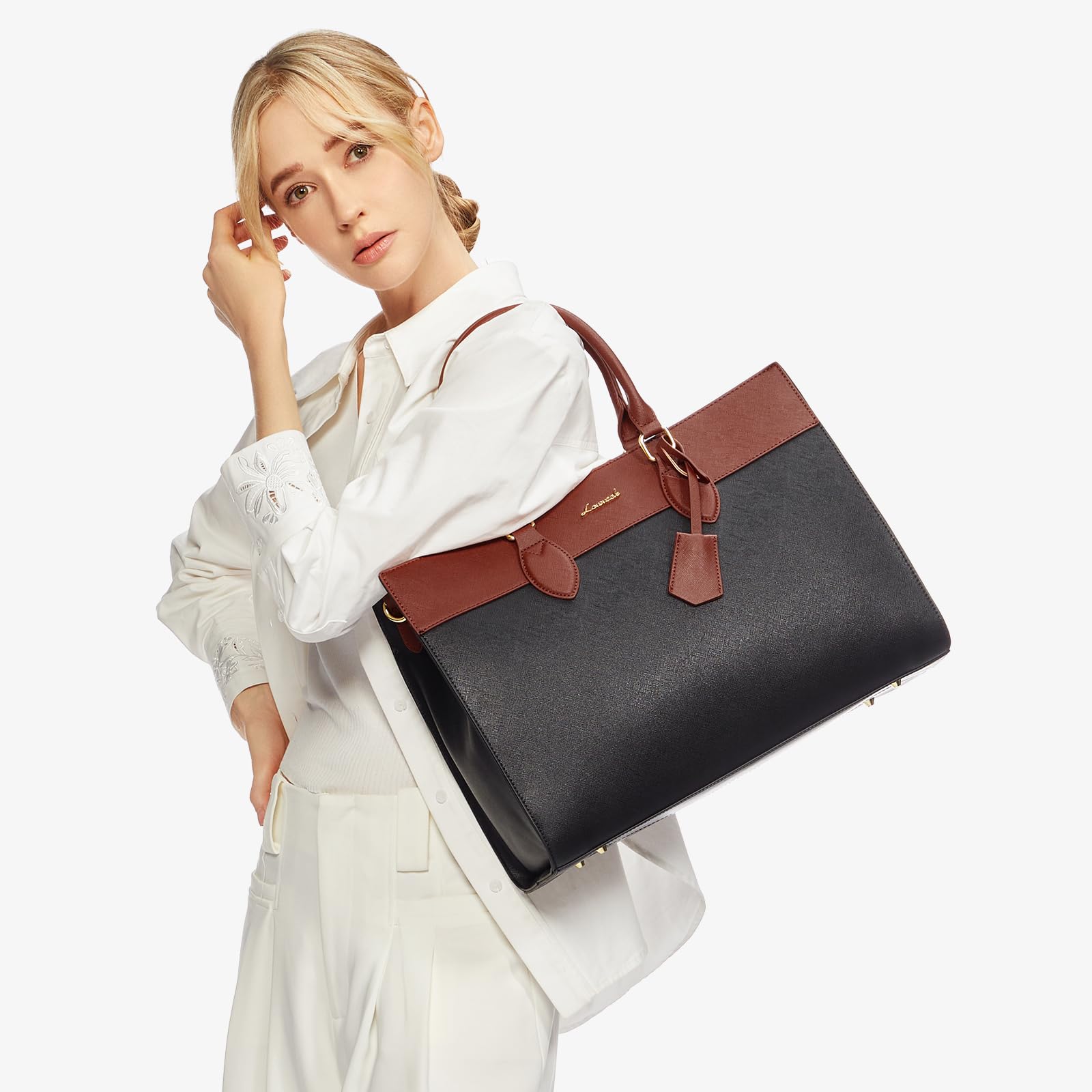 Foto 2 | Bolsa Para Portátil Lovevook Para Mujer  De Piel De 15.6 Pulgadas  Color Negro Y Marrón - Venta Internacional.
