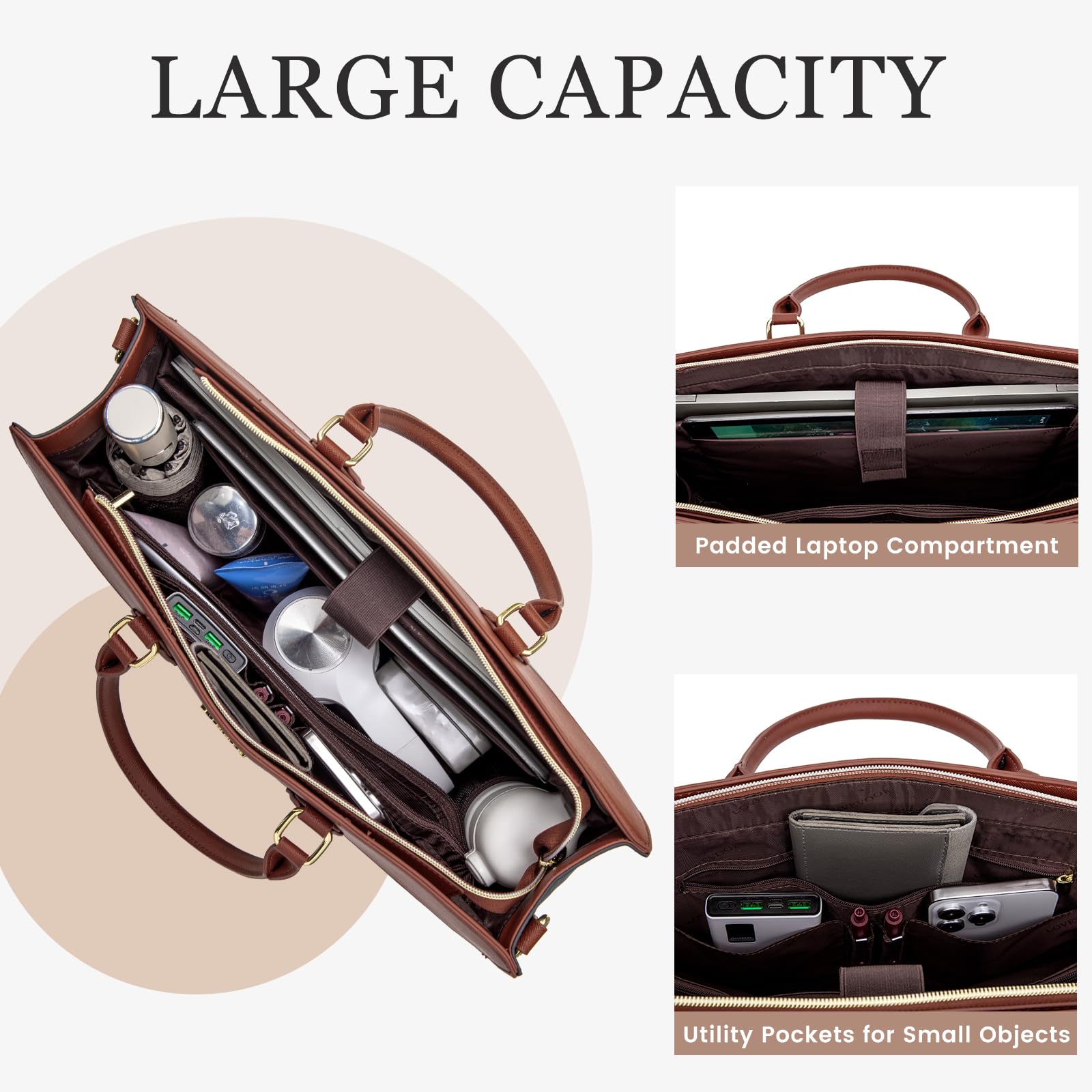 Foto 5 pulgar | Bolsa Para Portátil Lovevook Para Mujer  De Piel De 15.6 Pulgadas  Color Negro Y Marrón - Venta Internacional.