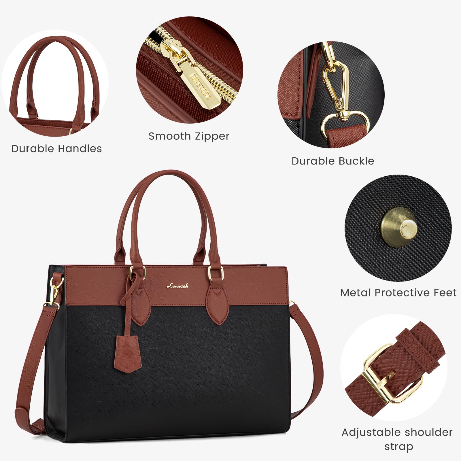 Foto 6 | Bolsa Para Portátil Lovevook Para Mujer  De Piel De 15.6 Pulgadas  Color Negro Y Marrón - Venta Internacional.