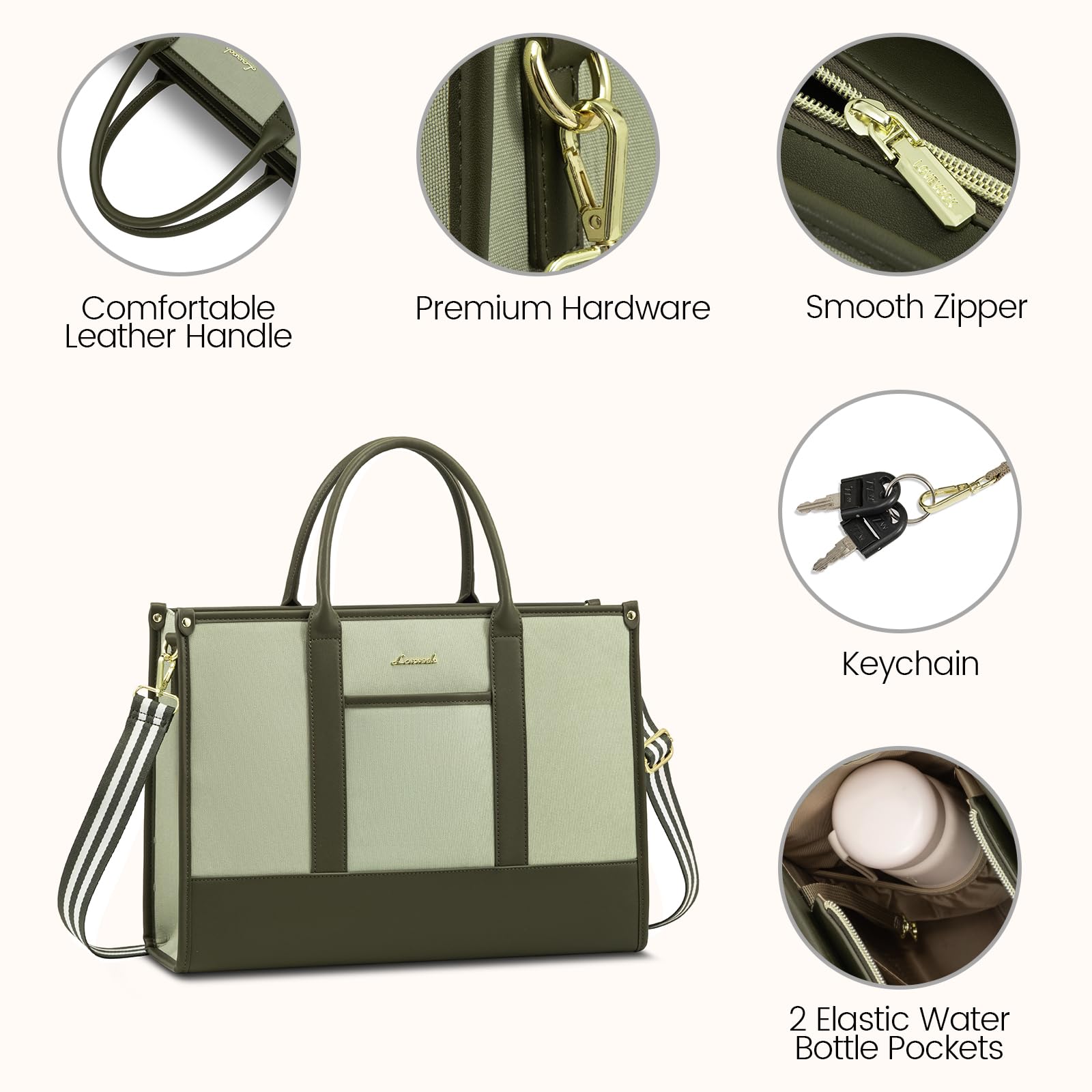Foto 4 | Bolsa De Lona Para Portátil Lovevook De 15.6 Pulgadas Para Mujer  Color Verde Y Negro - Venta Internacional.