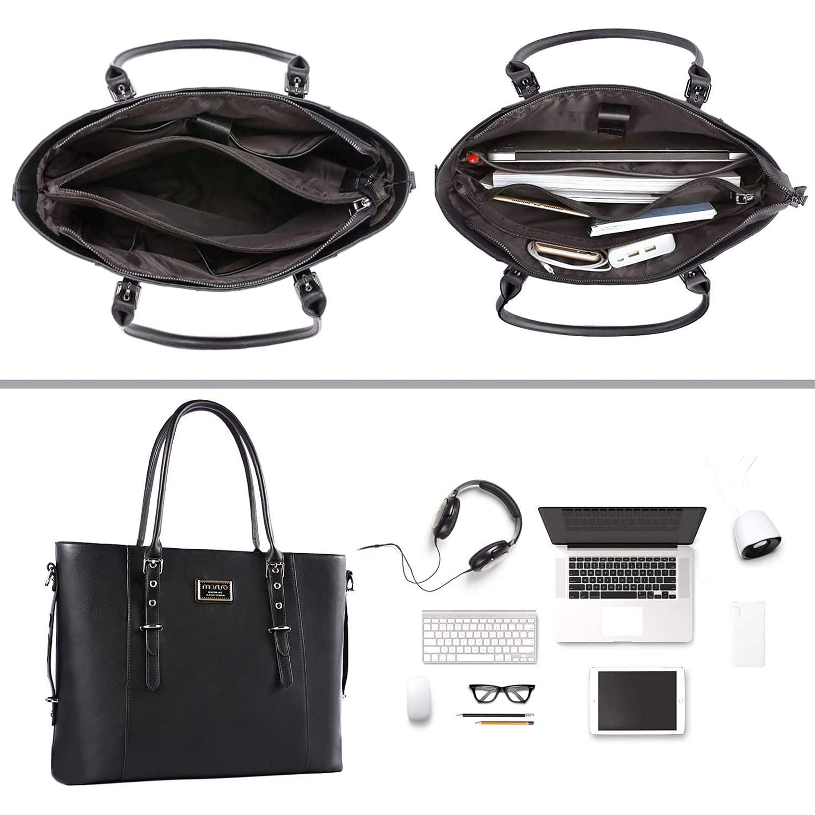 Foto 4 pulgar | Bolsa Mosiso Para Ordenador Portátil  Piel Sintética  15-16 Pulgadas  Para Mujer  Color Negro - Venta Internacional.