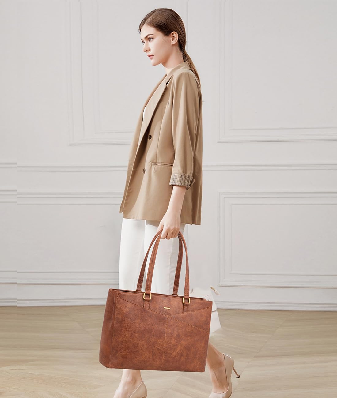 Foto 2 | Bolsa Para Portátil Lovevook Para Mujer  15.6 Pulgadas  Piel Impermeable  Marrón - Venta Internacional.
