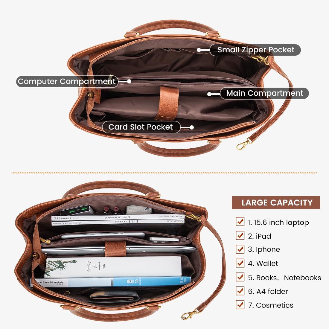 Foto 5 pulgar | Bolsa Para Portátil Lovevook Para Mujer  15.6 Pulgadas  Piel Impermeable  Marrón - Venta Internacional.