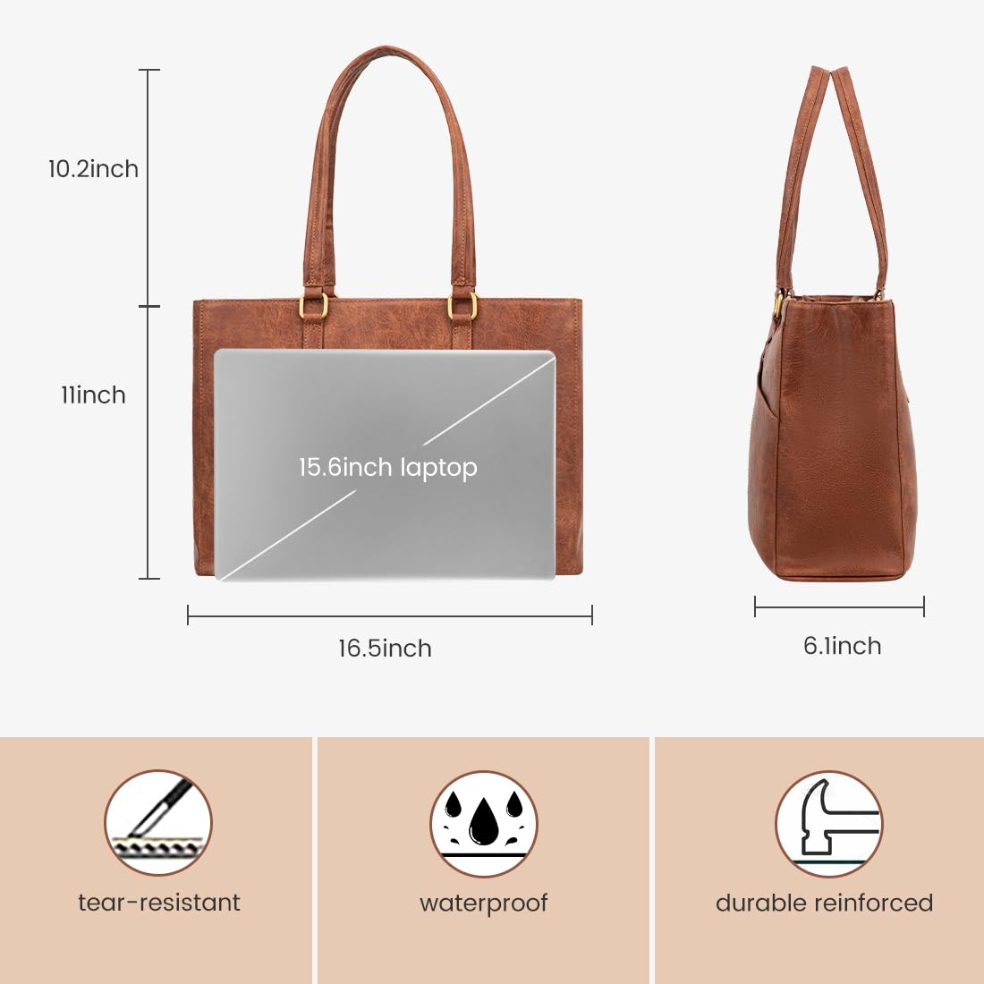 Foto 6 pulgar | Bolsa Para Portátil Lovevook Para Mujer  15.6 Pulgadas  Piel Impermeable  Marrón - Venta Internacional.