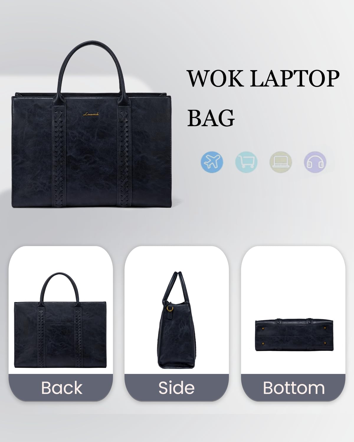 Foto 4 | Bolsa De Mano Para Portátil Lovevook  Piel Vintage  15.6 Pulgadas  Azul Oscuro - Venta Internacional.