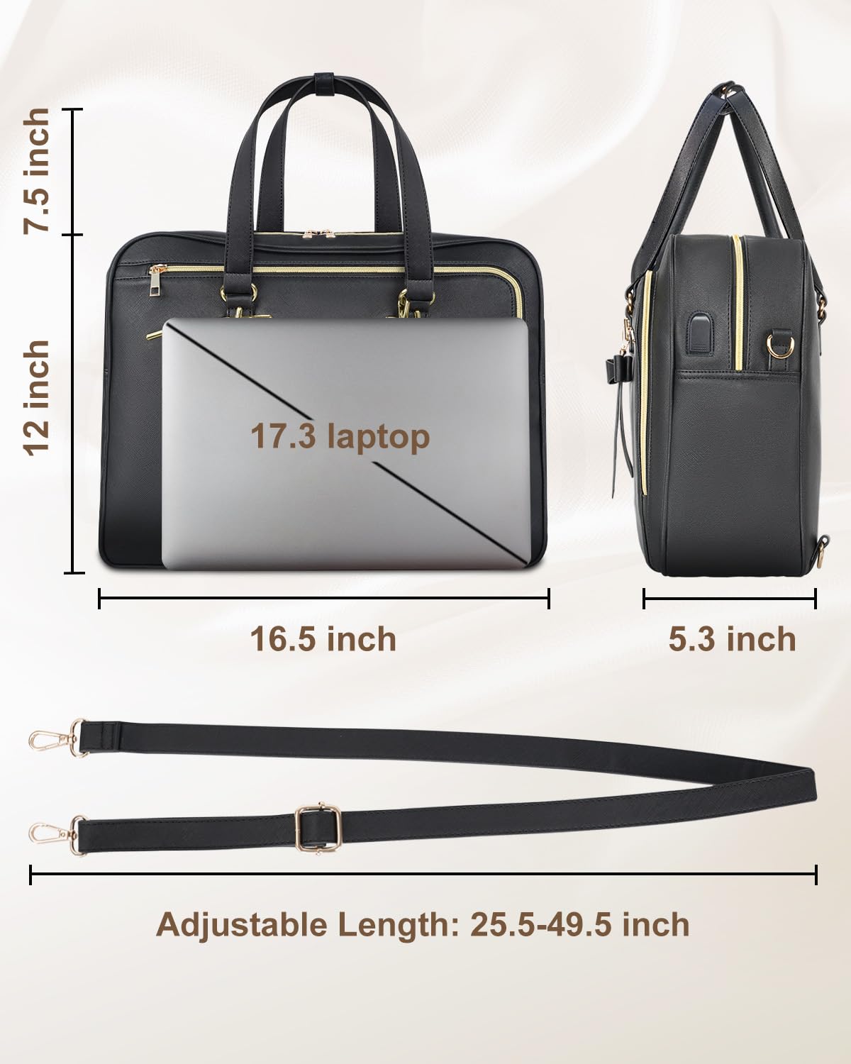 Foto 3 pulgar | Maletín Para Portátil Matein 17.3'' Impermeable Para Mujer Negro - Venta Internacional.