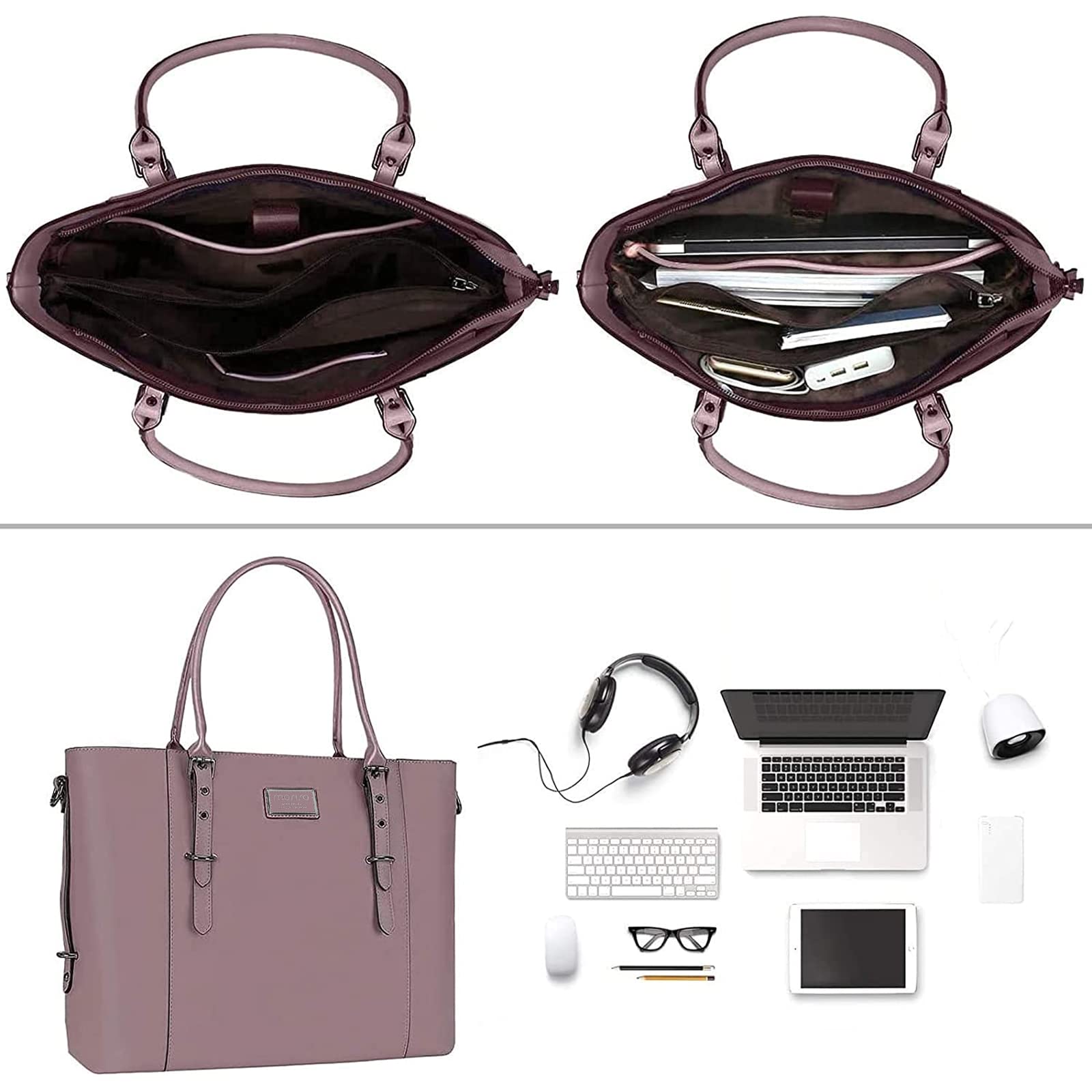 Foto 2 | Bolso De Mano Mosiso De Piel Sintética Para Portátil Para Mujer De 17 A 17 Pulgadas  Color Morado - Venta Internaciona