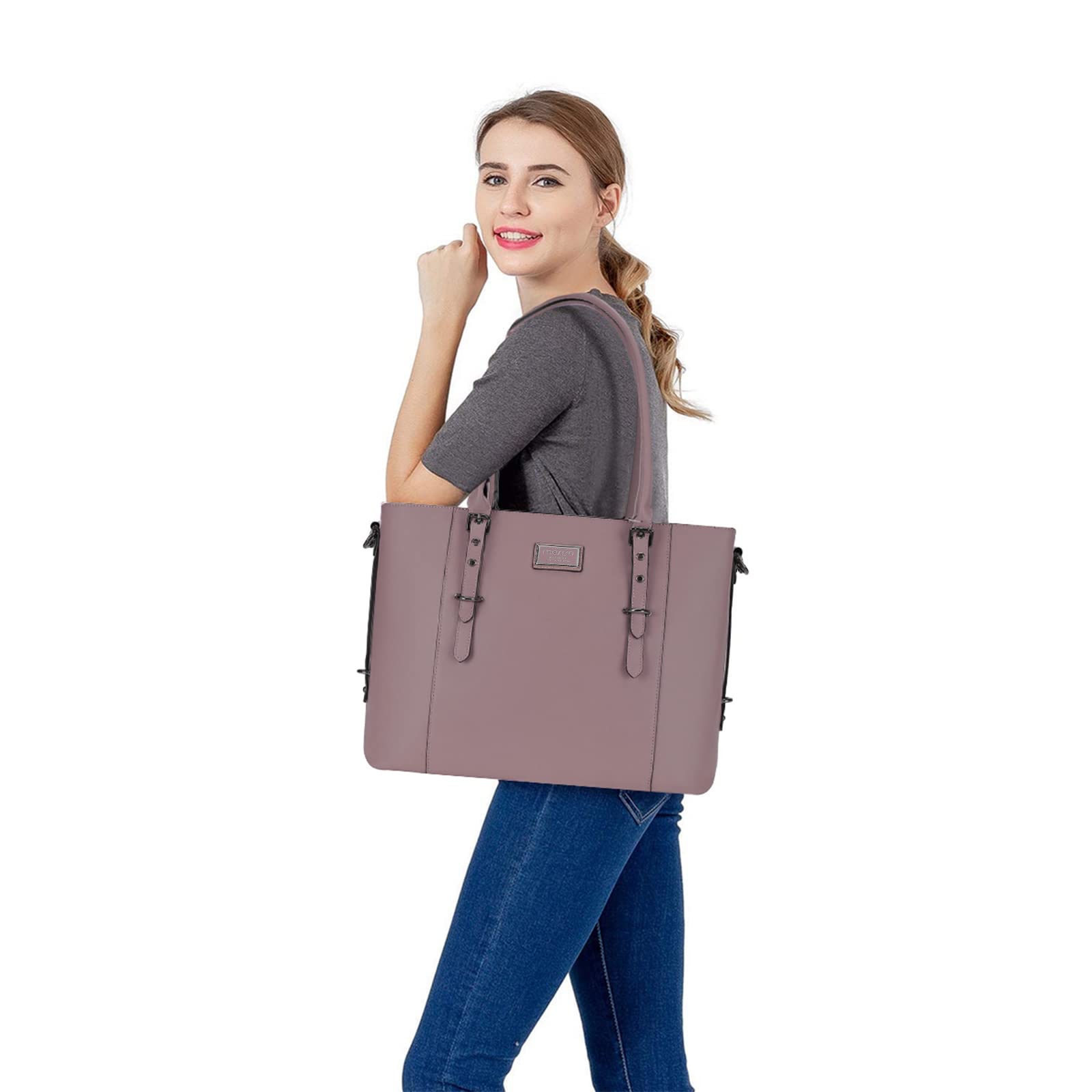 Foto 6 pulgar | Bolso De Mano Mosiso De Piel Sintética Para Portátil Para Mujer De 17 A 17 Pulgadas  Color Morado - Venta Internaciona