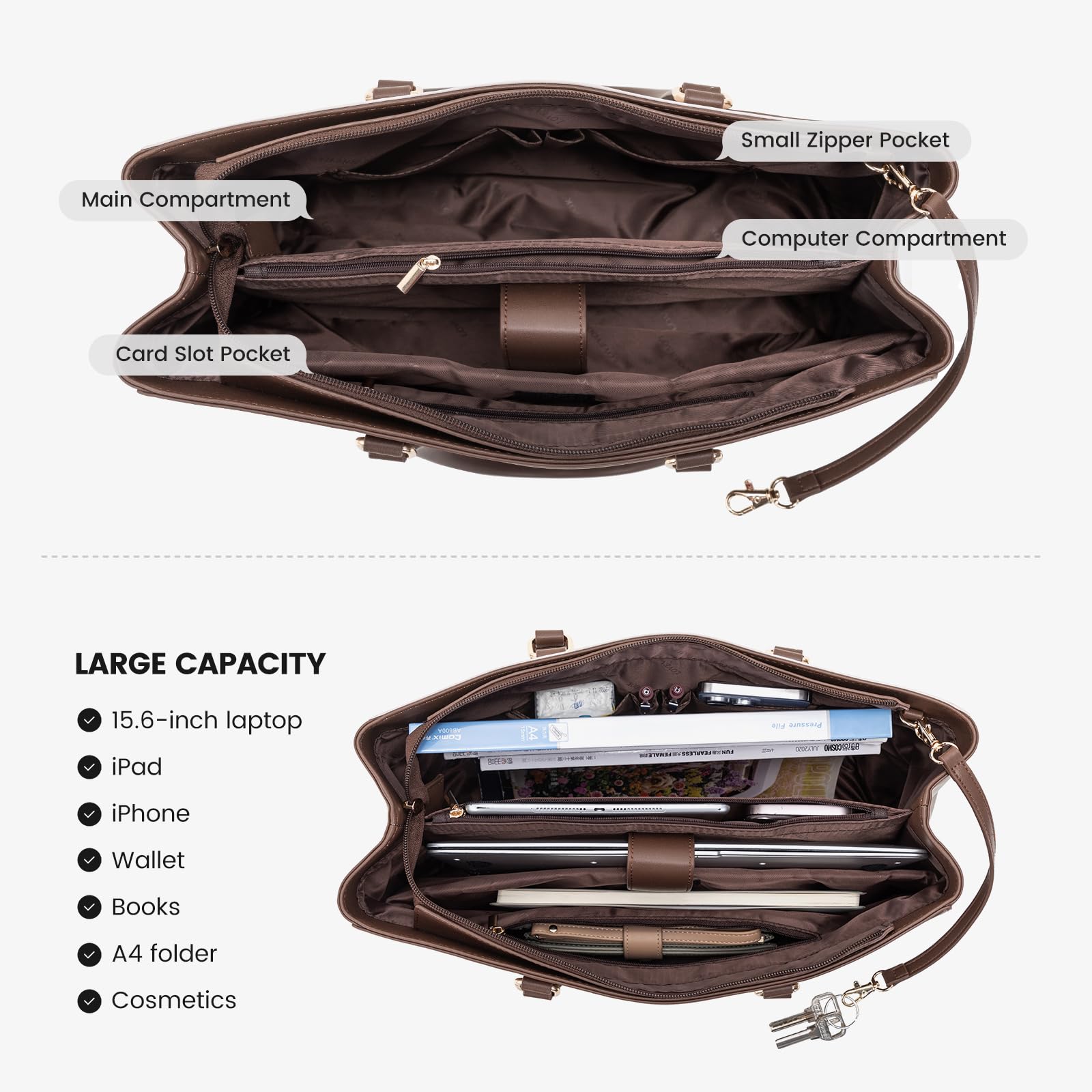 Foto 4 | Bolsa Para Portátil Lovevook Para Mujer De 15 6 Pulgadas  Color Café Y Beige - Venta Internacional.