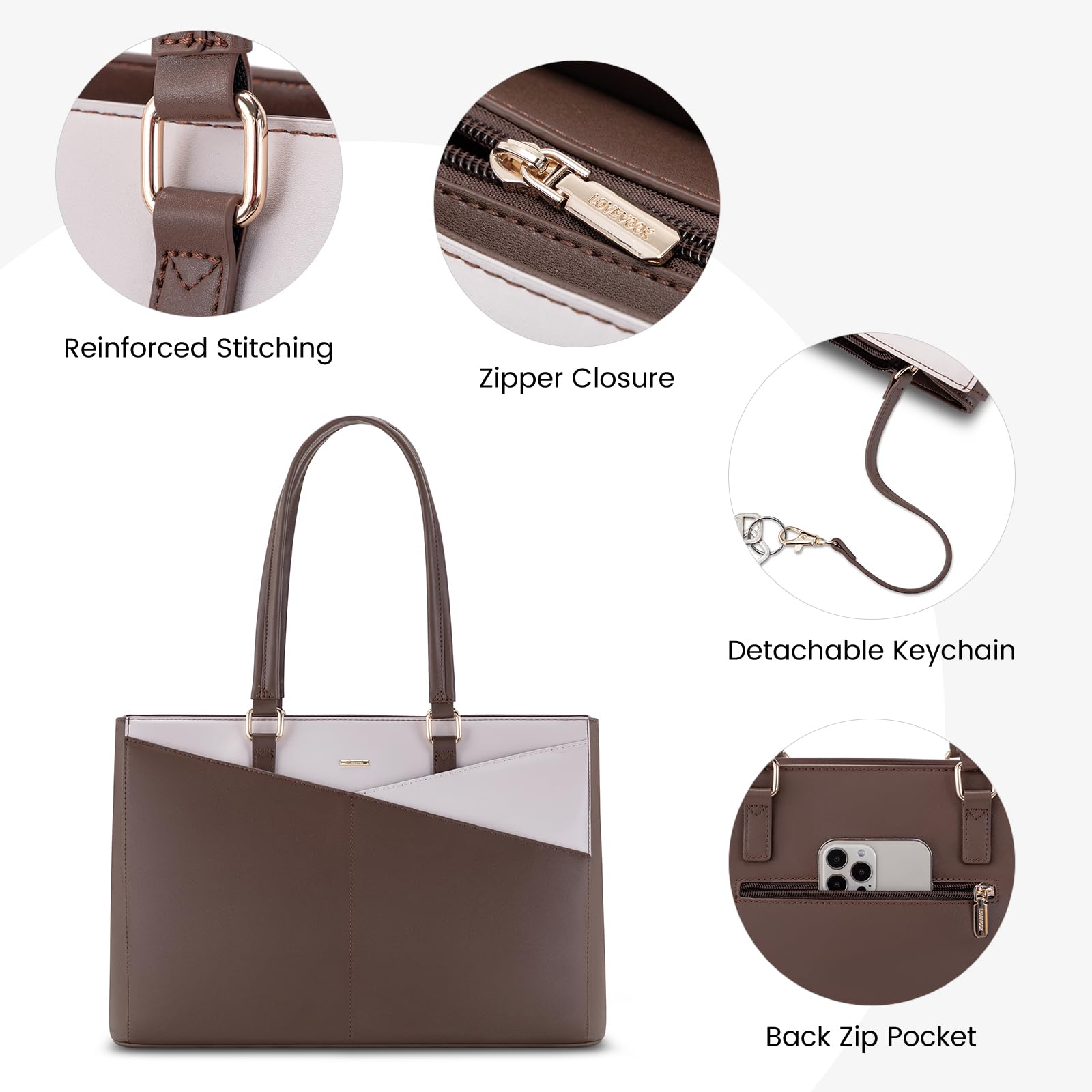 Foto 6 | Bolsa Para Portátil Lovevook Para Mujer De 15 6 Pulgadas  Color Café Y Beige - Venta Internacional.