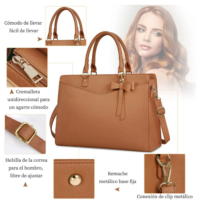 Foto 5 pulgar | Bolso Para Laptop Xtellar  Mujer  Impermeable  Cuero Pu  Acabado Oro  15.6 Pulgadas