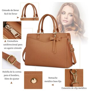 Foto 4 | Bolso Para Laptop Xtellar Mujer Impermeable Cuero Pu Acabado Oro 15.6 Pulgadas