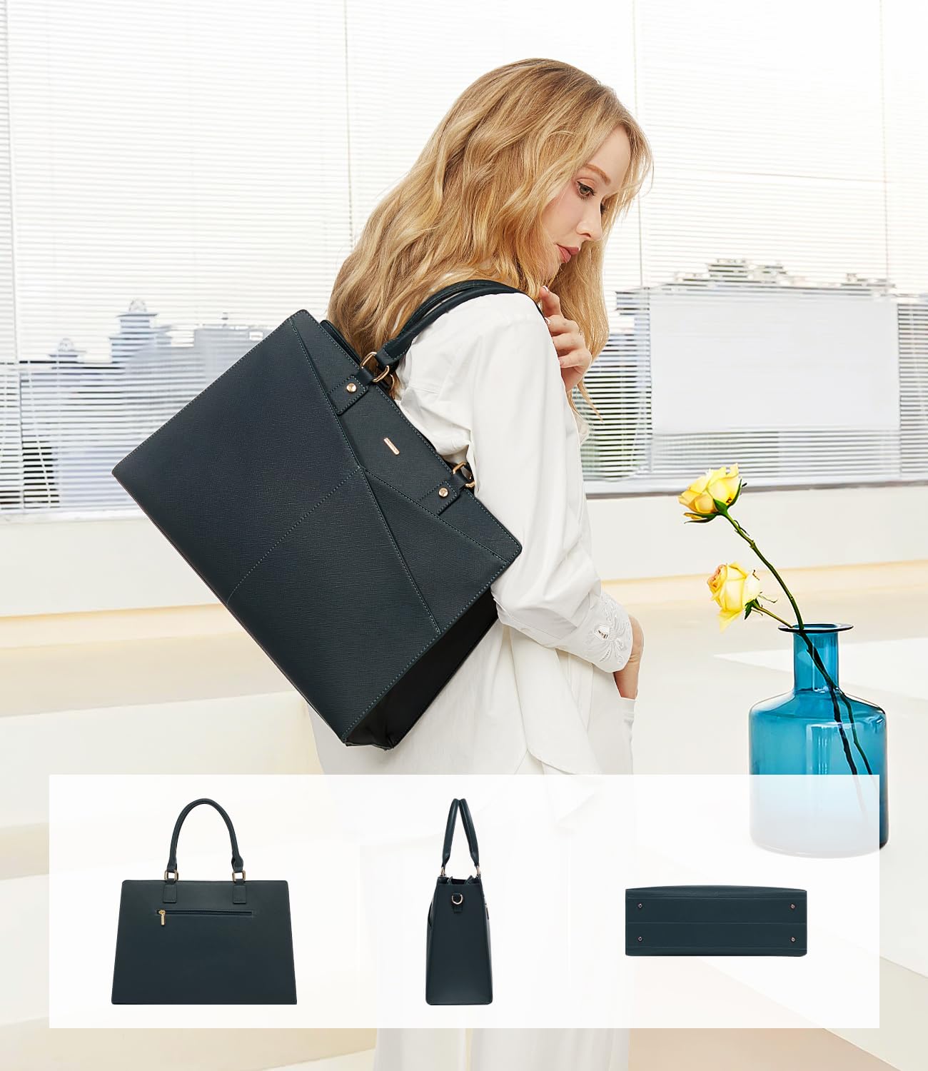 Foto 5 | Bolso De Mano Para Portátil Lovevook De Piel Para Mujer De 15.6 Pulgadas  Verde - Venta Internacional.