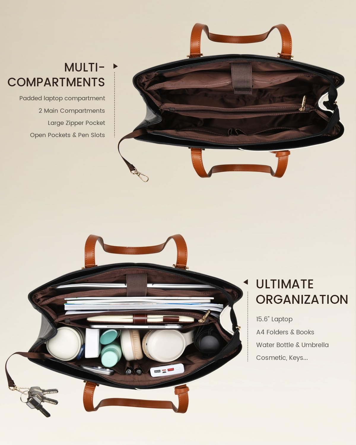 Foto 2 | Bolsa De Mano Para Portátil Lovevook Para Mujer De 17 Pulgadas  Negro  Beige Y Marrón - Venta Internacional.