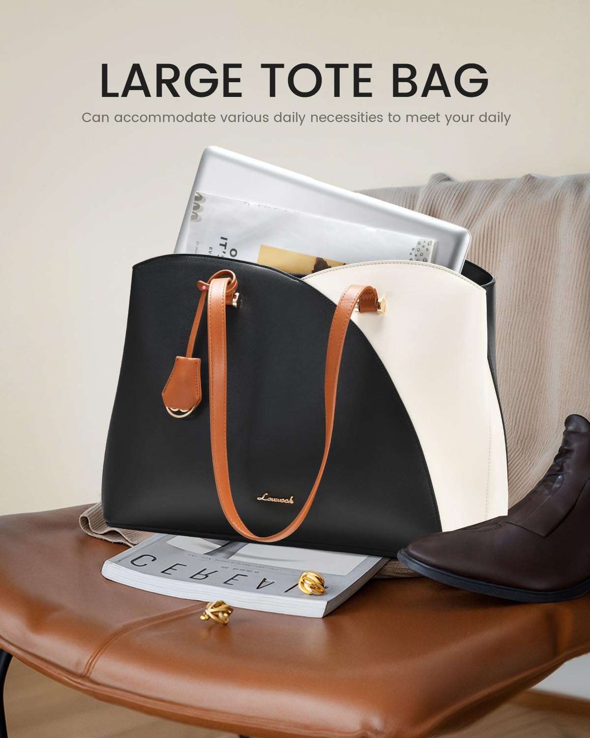 Foto 6 | Bolsa De Mano Para Portátil Lovevook Para Mujer De 17 Pulgadas  Negro  Beige Y Marrón - Venta Internacional.