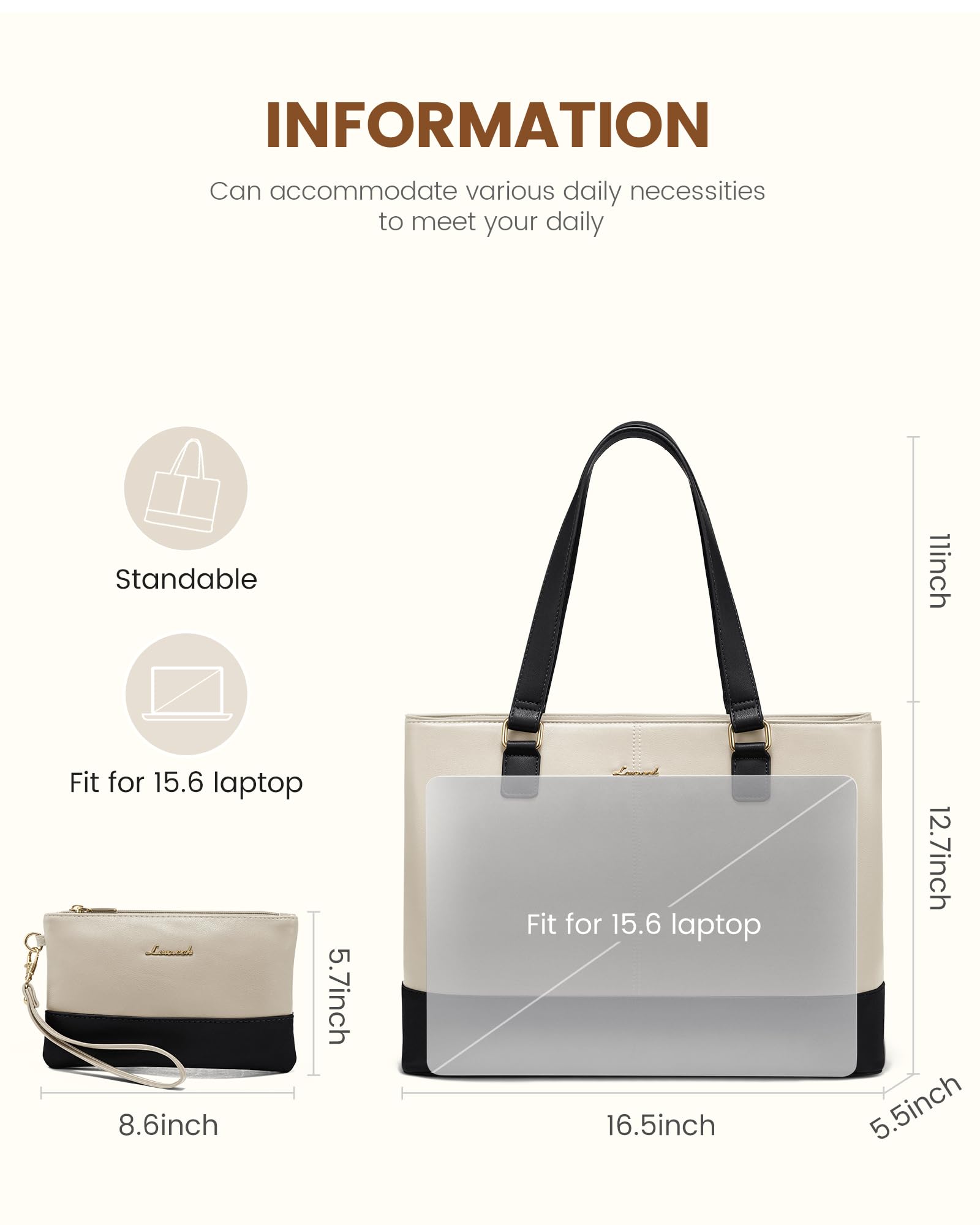 Foto 5 | Bolsa De Mano Para Portátil Lovevook Para Mujer De 15.6 Pulgadas  Piel Impermeable - Venta Internacional.