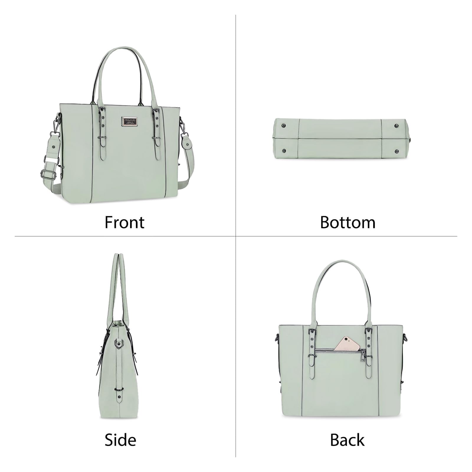 Foto 4 | Bolsa Mosiso Para Portátil  Piel Sintética  Para Mujer De 15 A 16 Pulgadas  Color Verde - Venta Internacional.