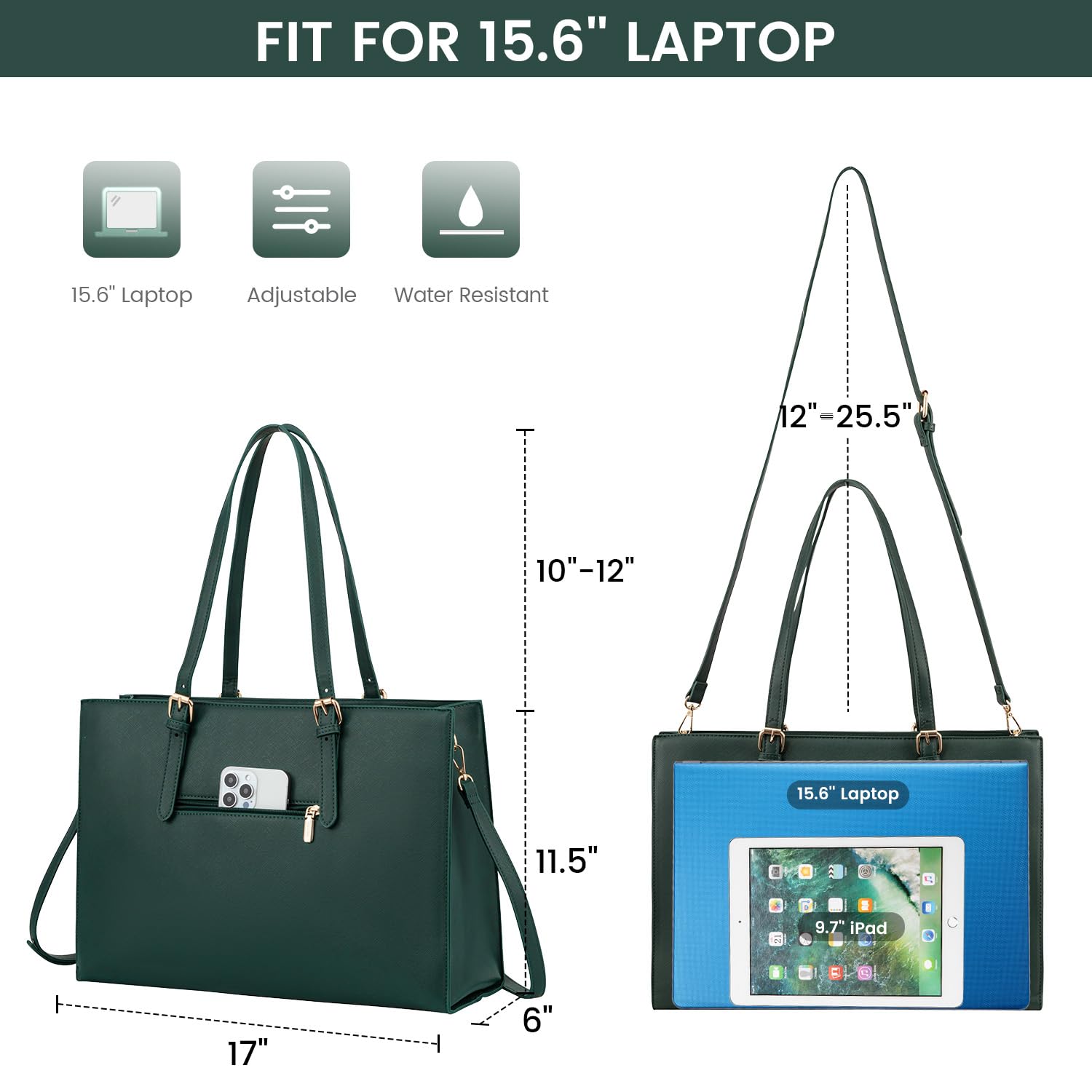 Foto 5 pulgar | Bolsa Para Portátil Lovevook Para Mujer De 17.3 Pulgadas Con Bolso De Mano Deepgreen - Venta Internacional.