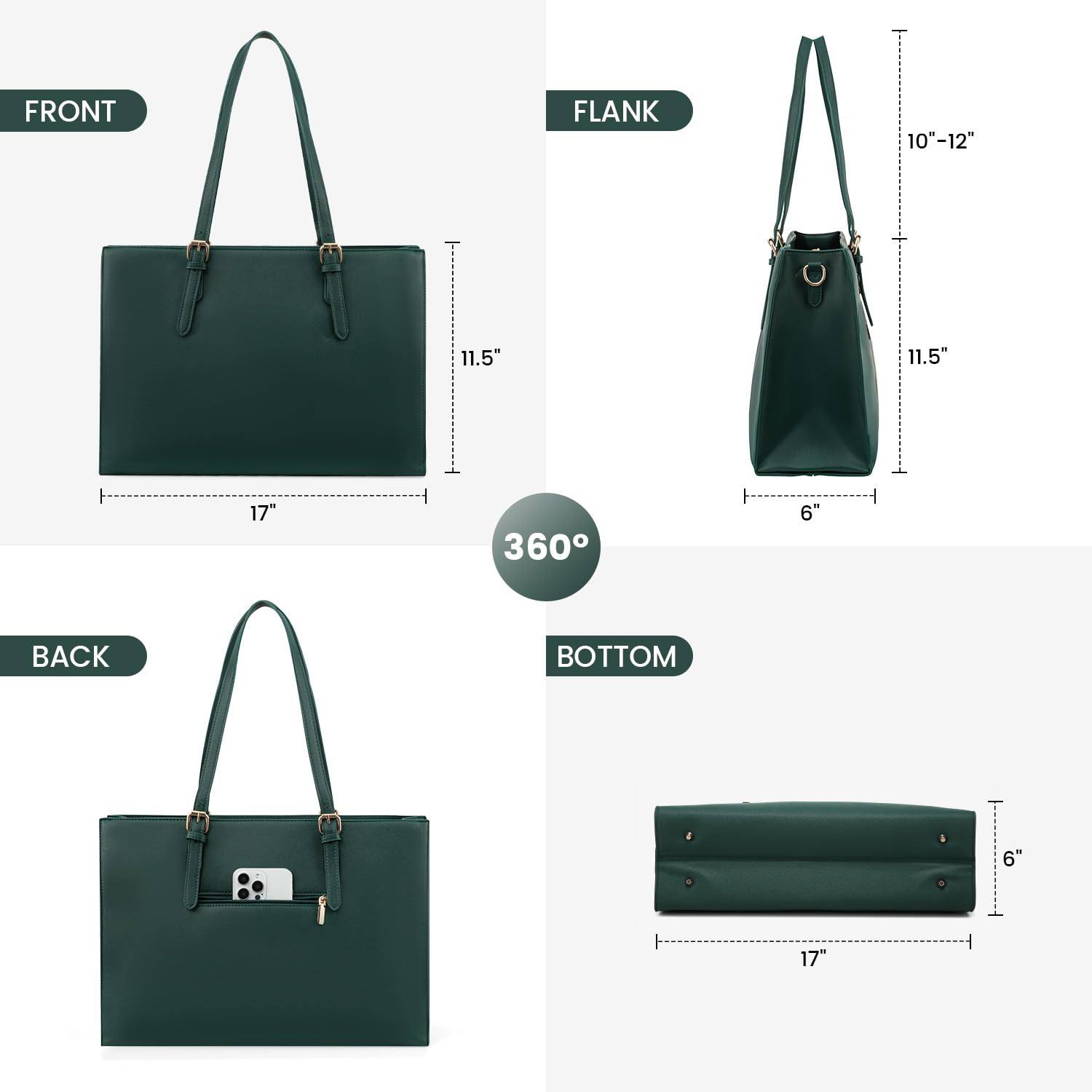 Foto 6 pulgar | Bolsa Para Portátil Lovevook Para Mujer De 17.3 Pulgadas Con Bolso De Mano Deepgreen - Venta Internacional.