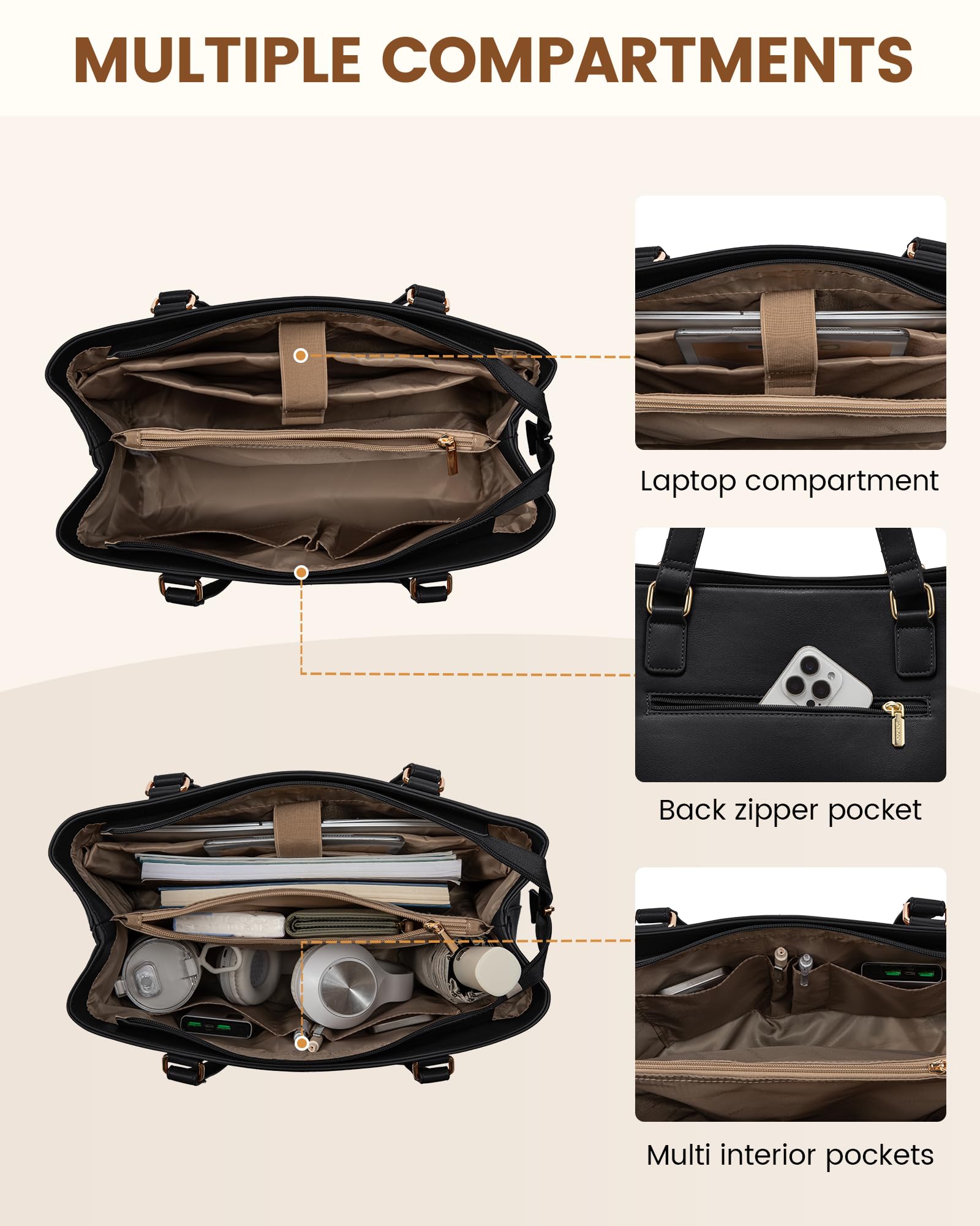 Foto 4 | Bolsa De Mano Para Portátil Lovevook Para Mujer De 15.6 Pulgadas  Piel Impermeable - Venta Internacional.