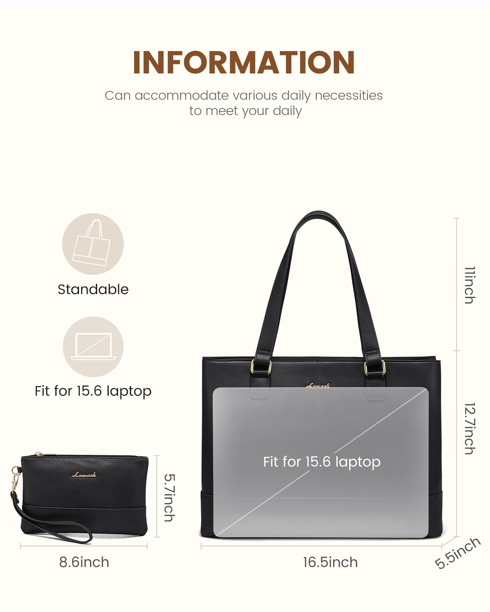 Foto 5 | Bolsa De Mano Para Portátil Lovevook Para Mujer De 15.6 Pulgadas  Piel Impermeable - Venta Internacional.