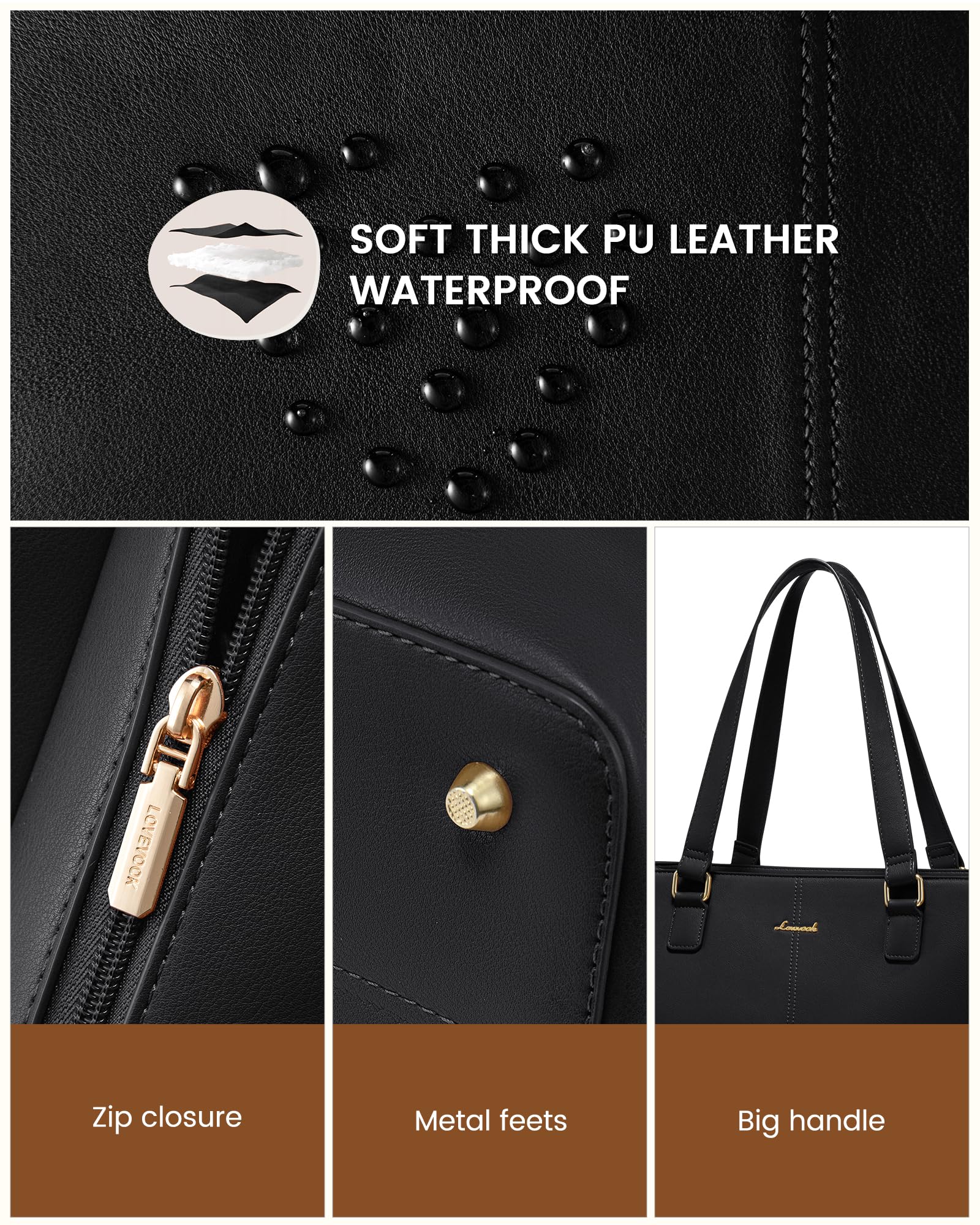 Foto 6 | Bolsa De Mano Para Portátil Lovevook Para Mujer De 15.6 Pulgadas  Piel Impermeable - Venta Internacional.