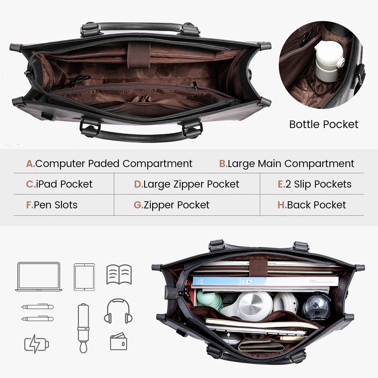 Foto 4 pulgar | Bolsa Para Portátil Lovevook Para Mujer De Cuero Vintage De 15.6 Pulgadas - Venta Internacional.