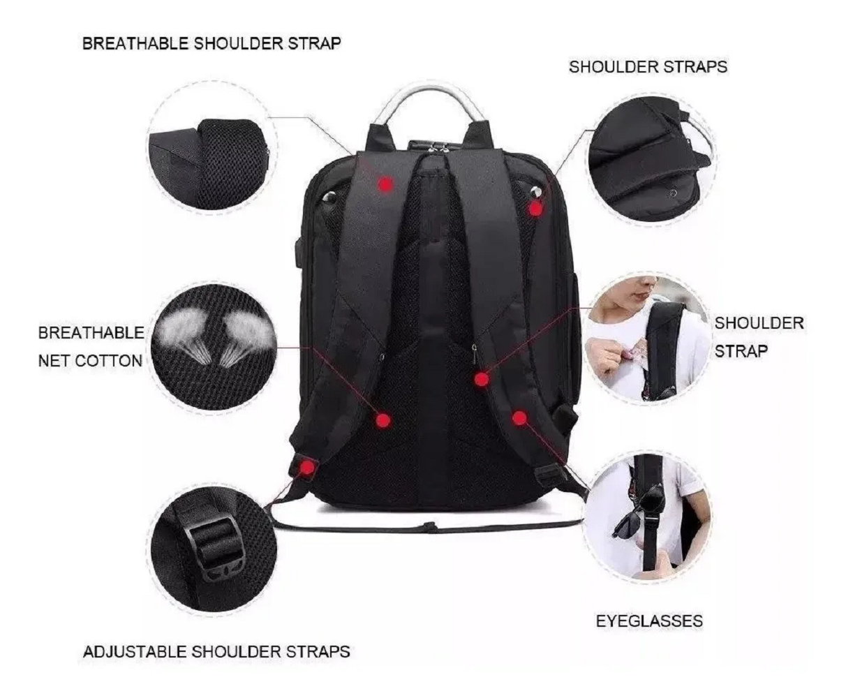 Foto 3 pulgar | Mochila Backpack Impermeable con Candado Puerto Usb color Negro