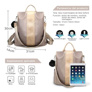 Foto 2 | Mochila Impermeable GEN color Beige Crema de Nylon para Mujer
