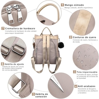 Foto 3 | Mochila Impermeable GEN color Beige Crema de Nylon para Mujer