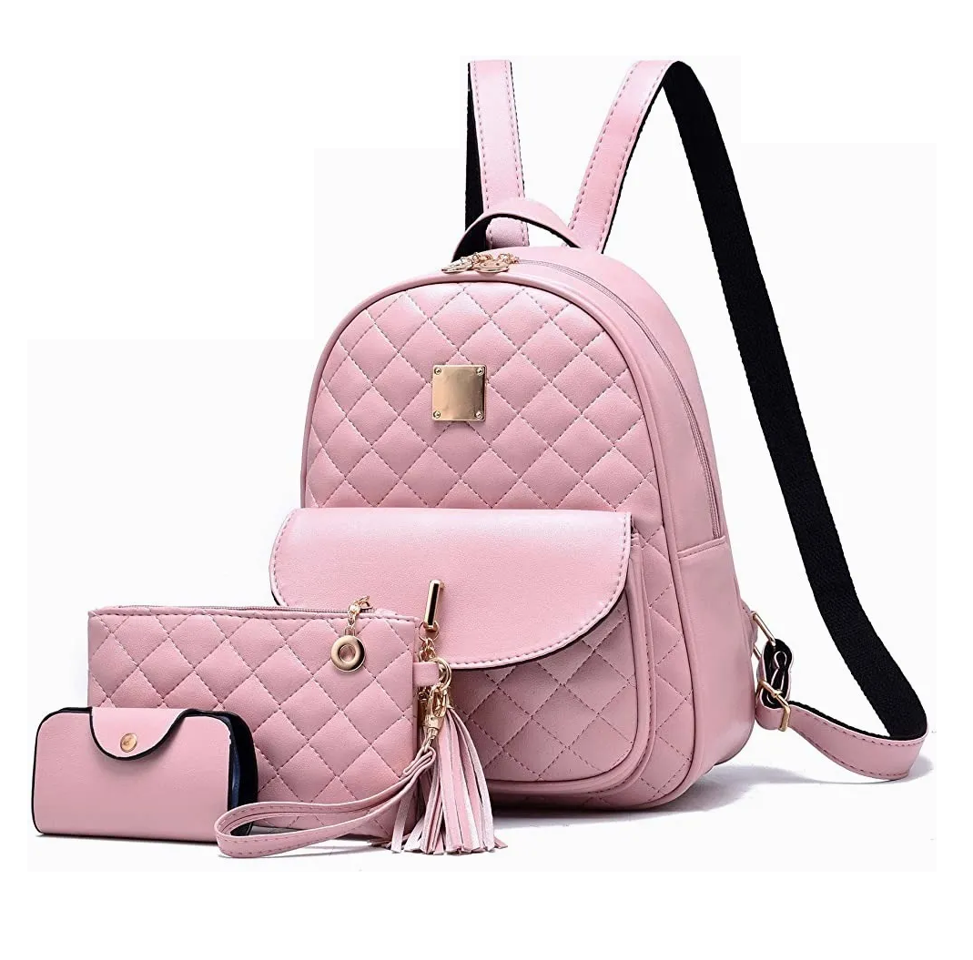 Mochila Back Pack para Dama Kit 3 Piezas color Rosa