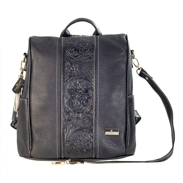 Foto 1 | Backpack Antirrobo A Ángelozano Modelo María Piel Con Faja Piel Grabada Color Negro