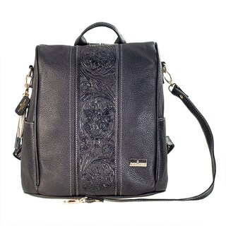 Foto 1 | Backpack Antirrobo A Ángelozano Modelo María Piel Con Faja Piel Grabada Color Negro