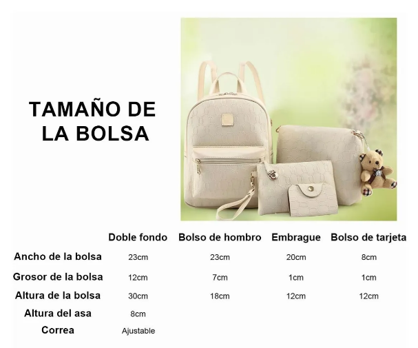 Foto 3 pulgar | Set De 4 Bolsas De Moda Xtellar Para Mujer: Mochila, Bolso, Cosmetiquera, & Correa