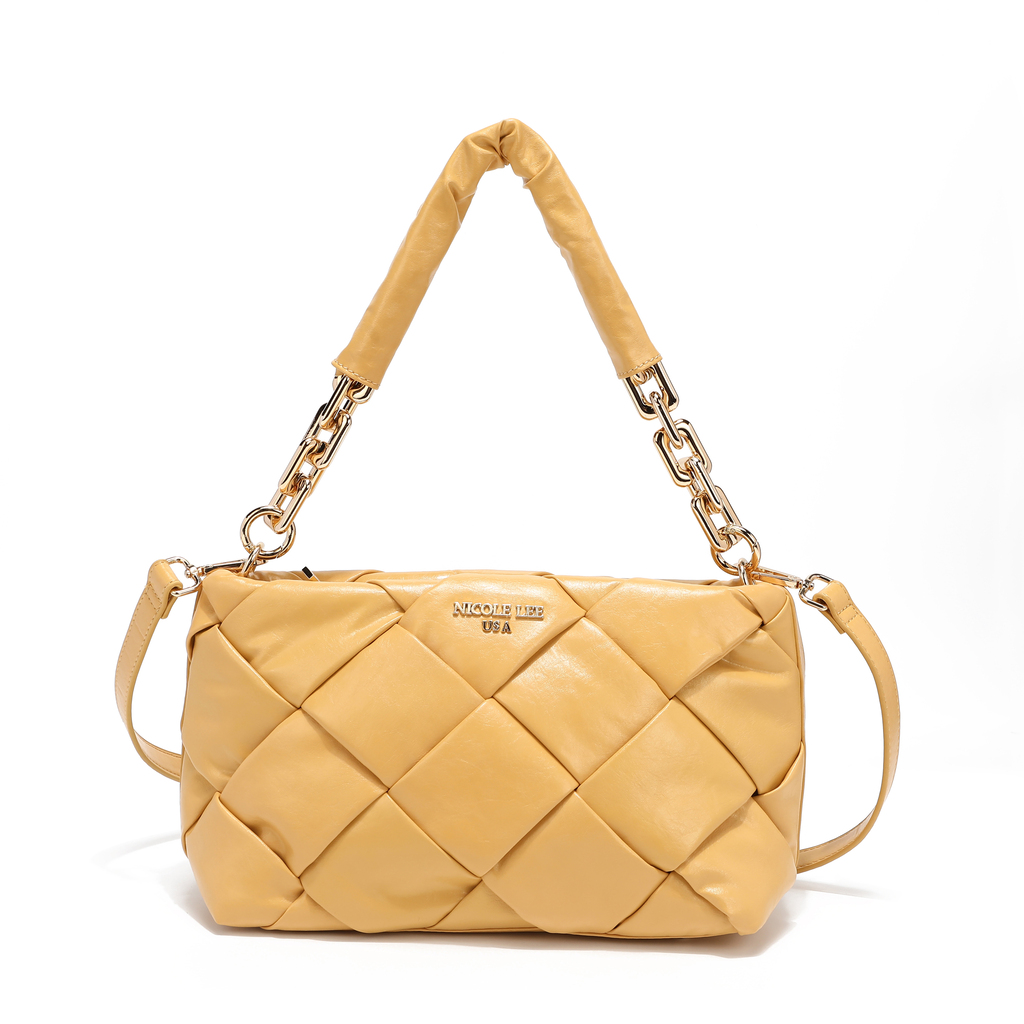 Bolsa Shoulder Nicole Lee Emma color Amarillo Acolchonada con Cadena